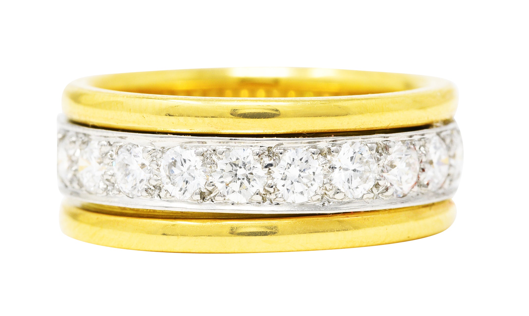 Oscar Heyman 2.00 CTW Diamond Platinum 18 Karat Yellow Gold Unisex Vintage Band Ring Wilson's Estate Jewelry