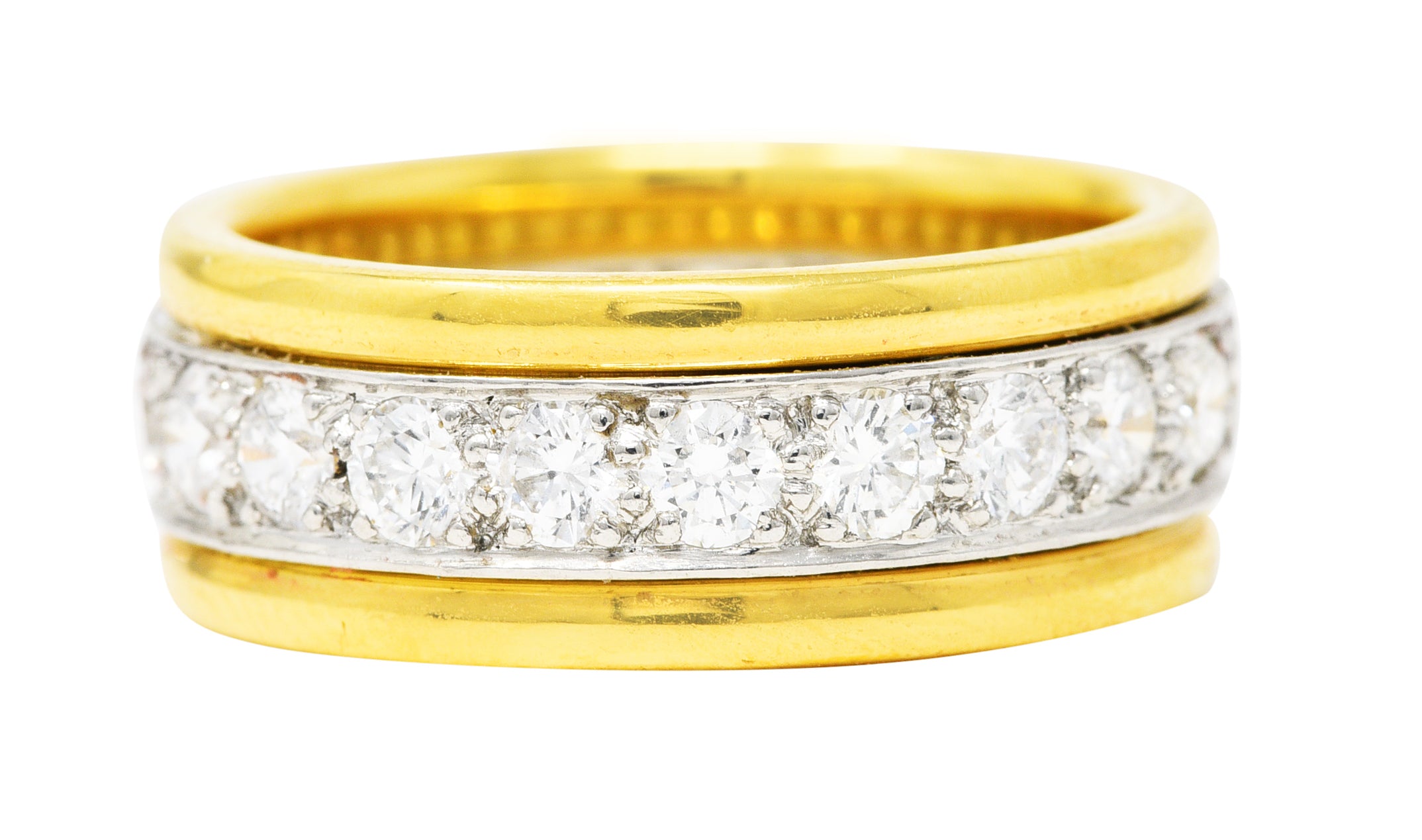 Oscar Heyman 2.00 CTW Diamond Platinum 18 Karat Yellow Gold Unisex Vintage Band Ring Wilson's Estate Jewelry