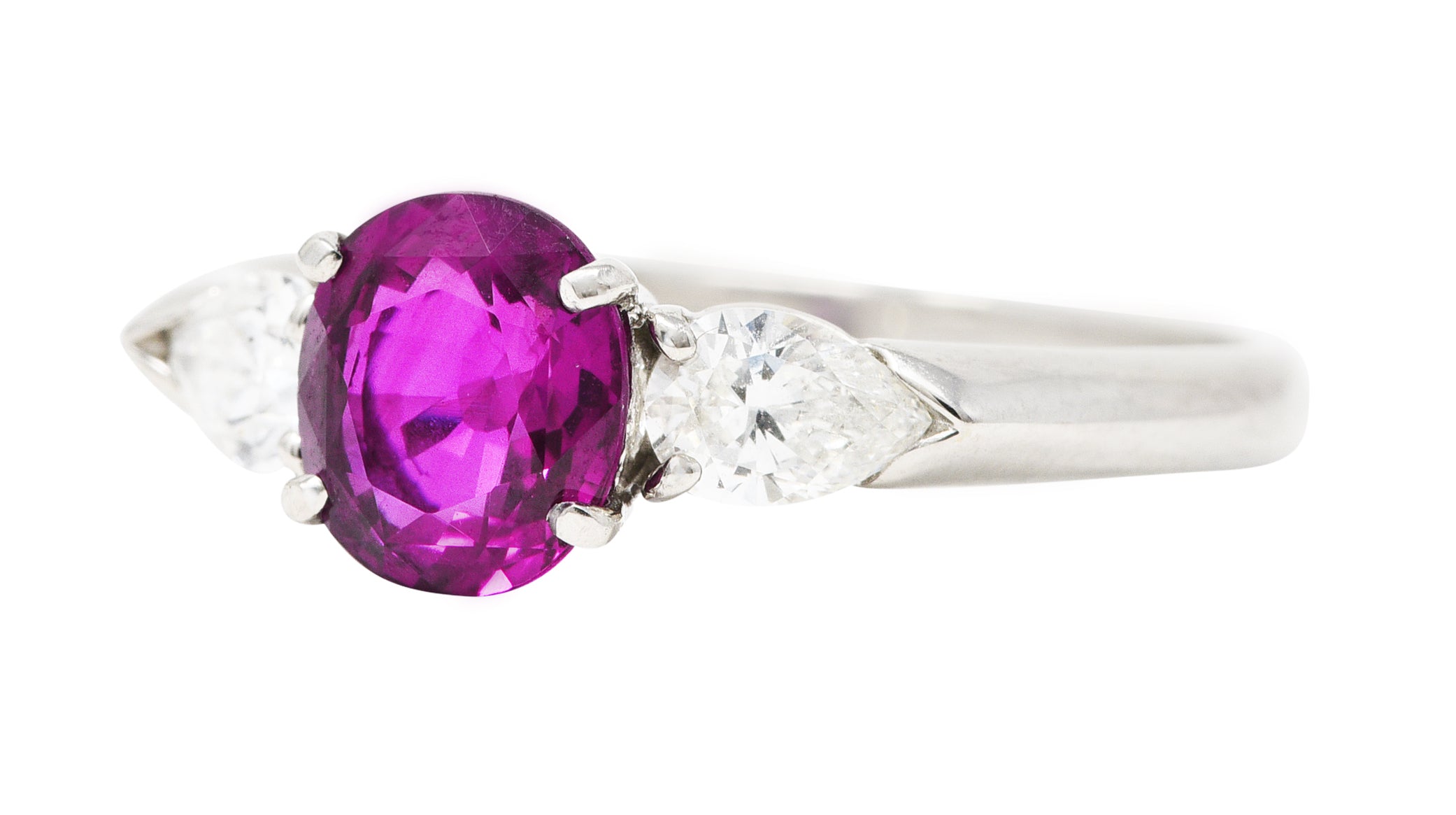 Contemporary 1.60 CTW Pink Sapphire Diamond Platinum Three Stone Ring Wilson's Estate Jewelry