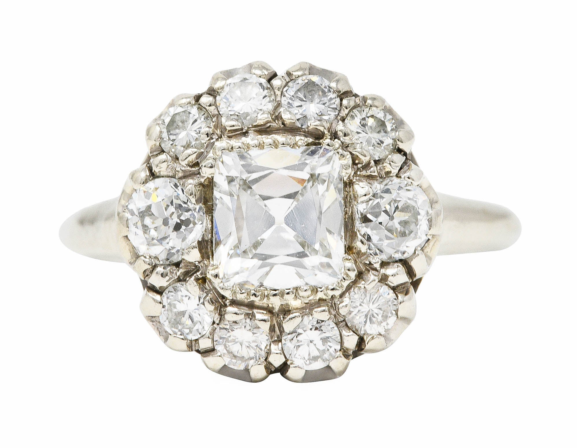 Retro 1.50 CTW Old Mine Cut Diamond 14 Karat White Gold Vintage Cluster Engagement Ring Wilson's Estate Jewelry