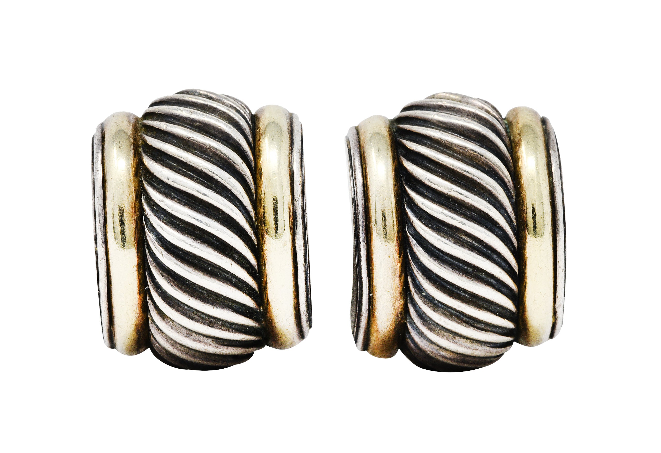 1990's David Yurman 14 Karat Gold Sterling Silver Classic Cable Half Hoop EarringsEarrings - Wilson's Estate Jewelry