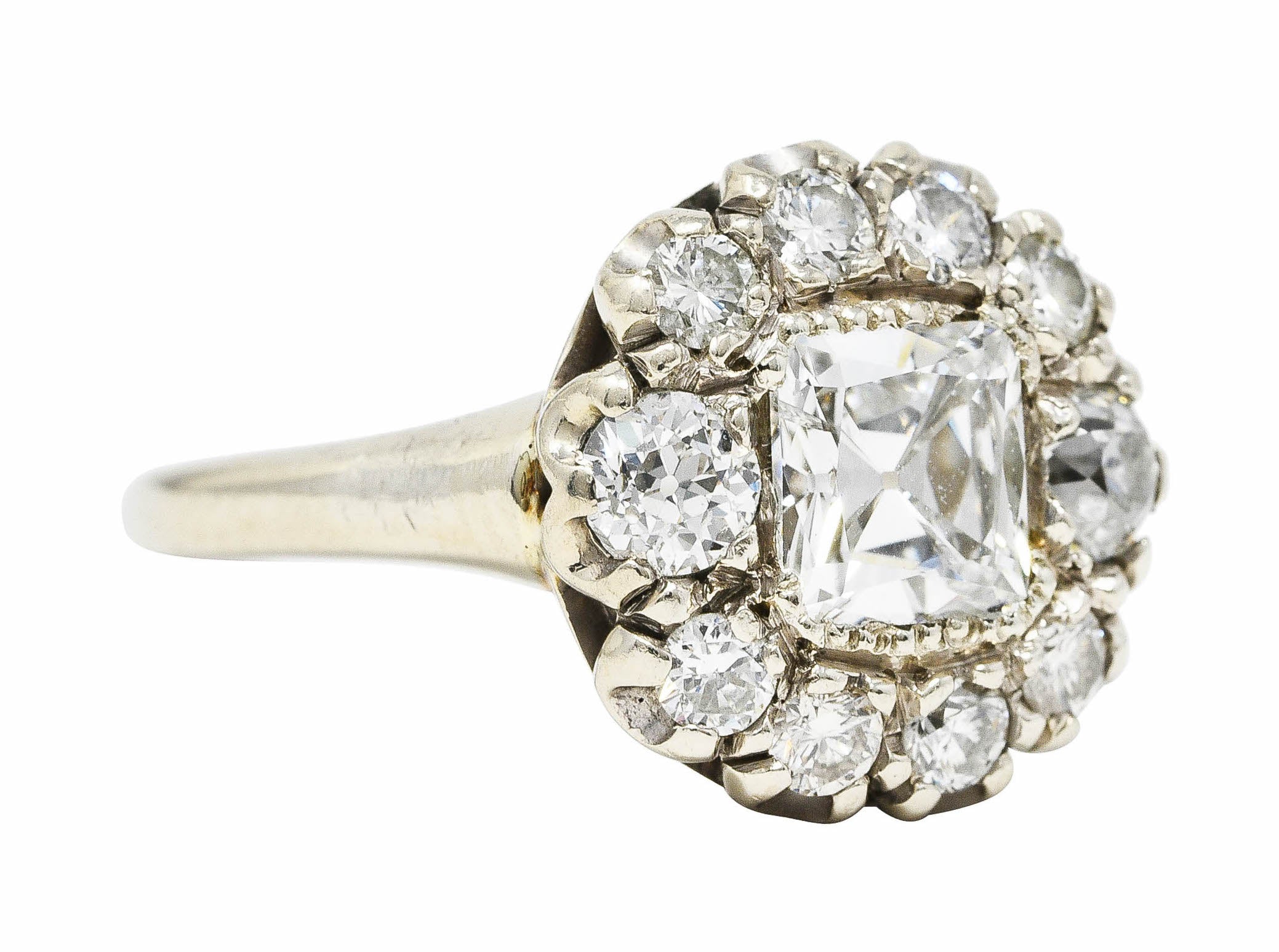 Retro 1.50 CTW Old Mine Cut Diamond 14 Karat White Gold Vintage Cluster Engagement Ring Wilson's Estate Jewelry