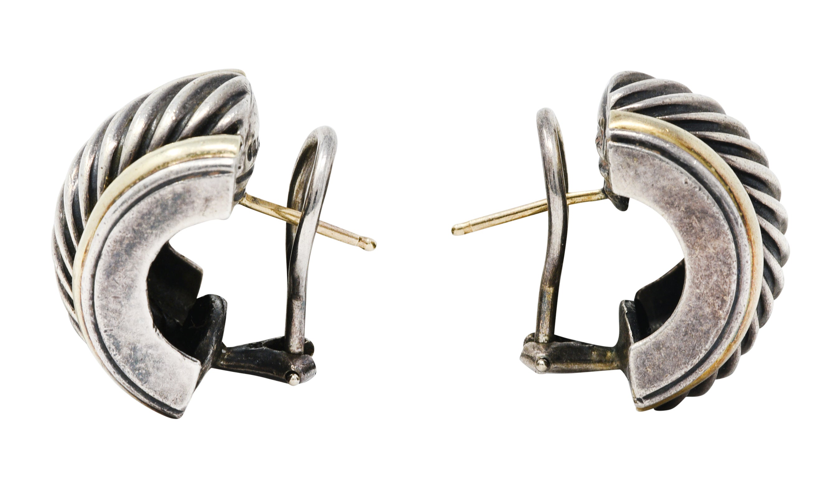 1990's David Yurman 14 Karat Gold Sterling Silver Classic Cable Half Hoop EarringsEarrings - Wilson's Estate Jewelry