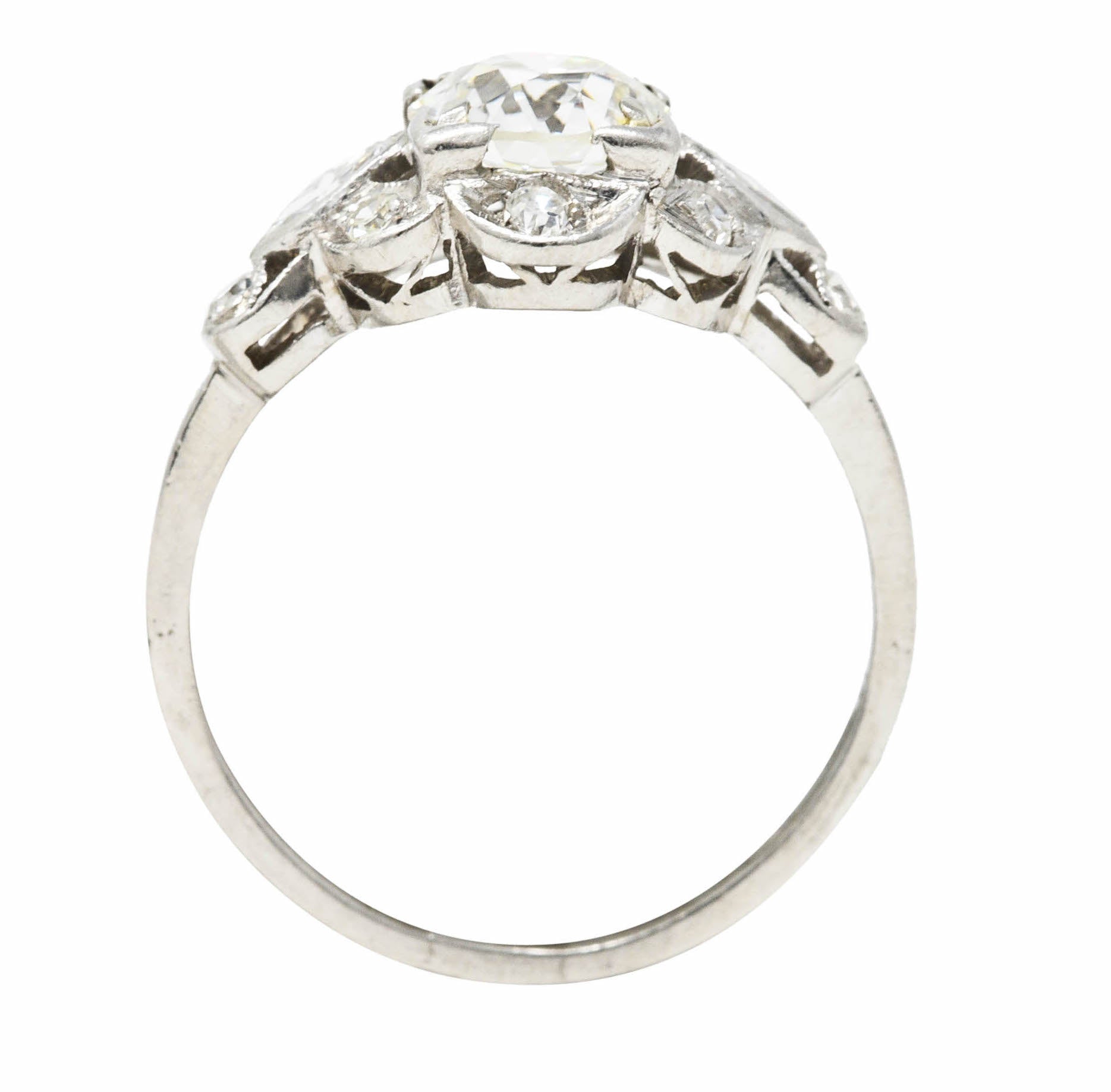 Art Deco 1.35 CTW Old European Diamond Platinum Cluster Engagement Ring Wilson's Estate Jewelry