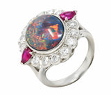 Black Opal Ruby Diamond Platinum Cluster Cocktail Vintage Ring Wilson's Estate Jewelry