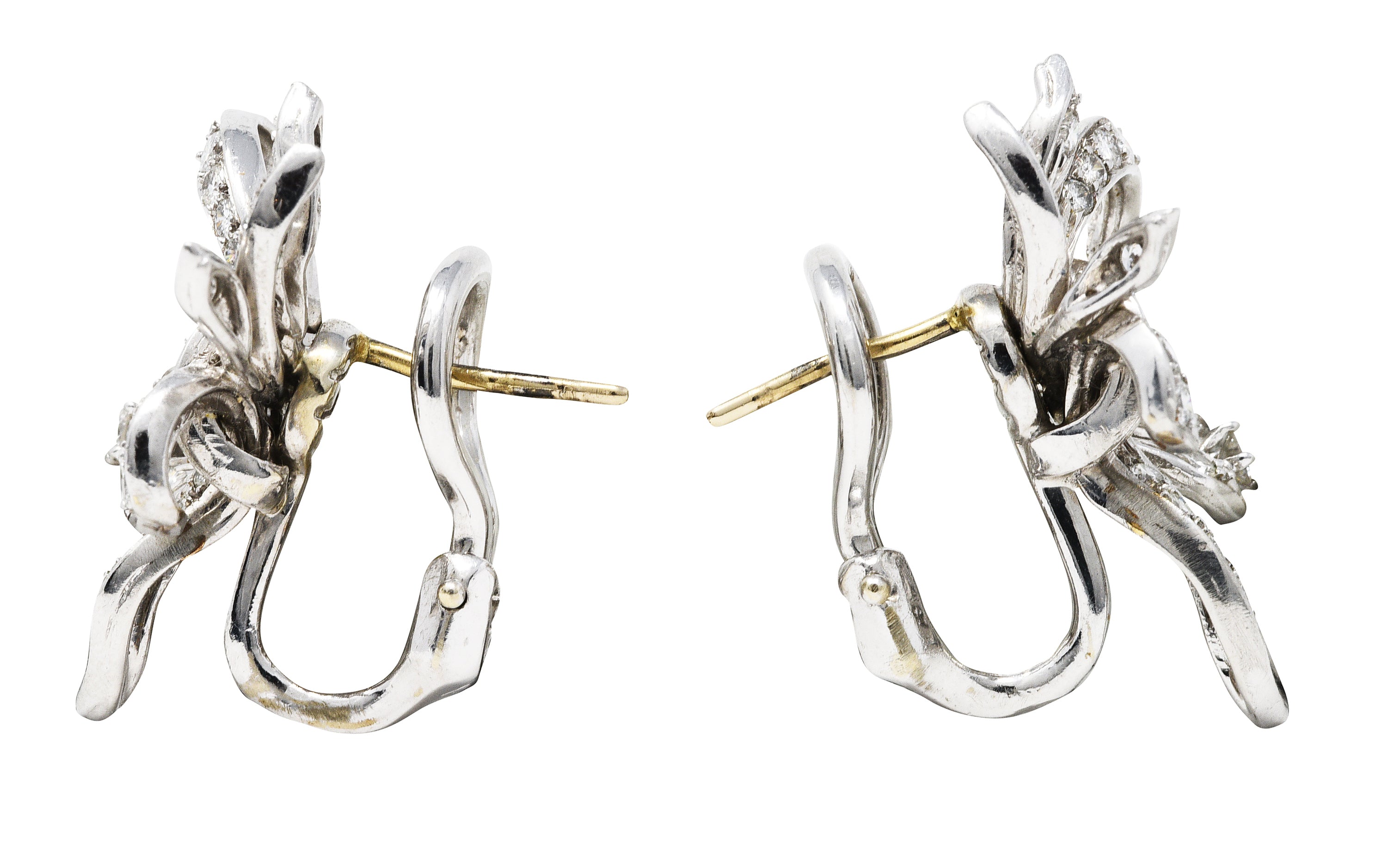 1950's Mid-Century 1.00 CTW Diamond Platinum Ribbon EarringsEarrings - Wilson's Estate Jewelry