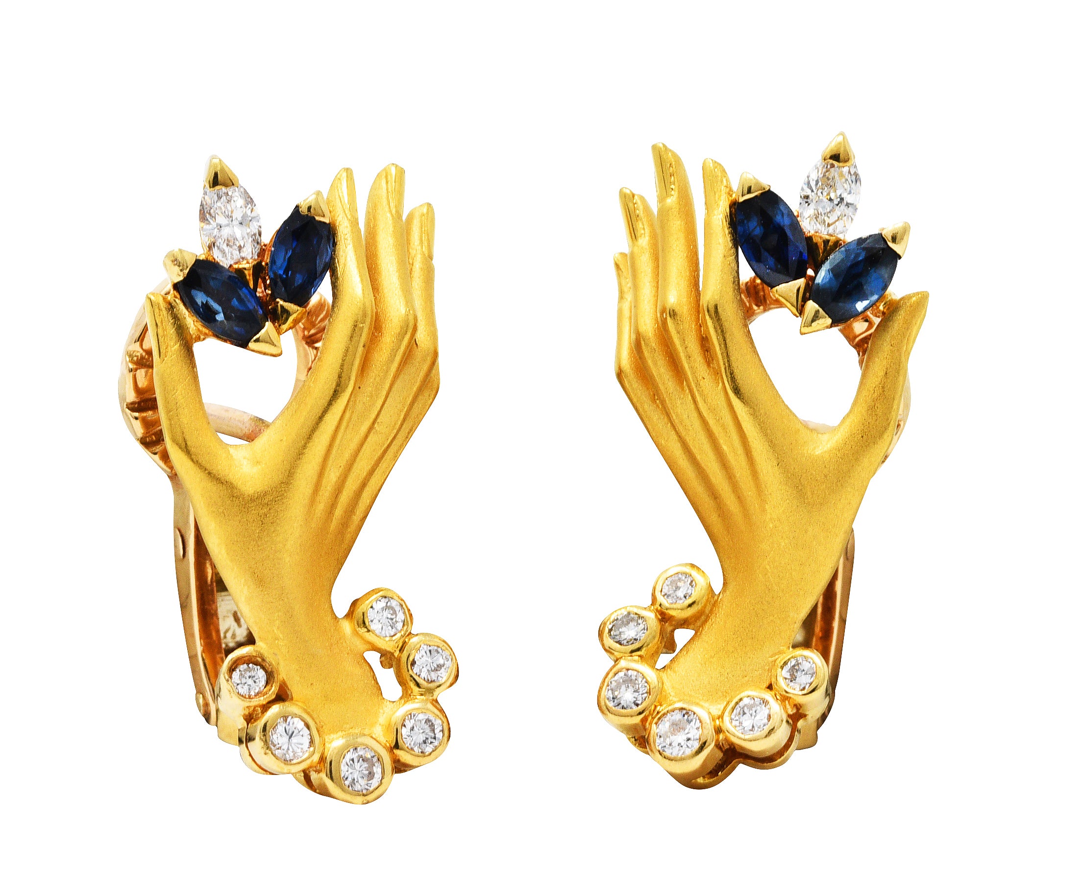 Carrera y Carrera 0.75 CTW Sapphire Diamond 18 Karat Gold Las Manos Hand EarringsEarrings - Wilson's Estate Jewelry