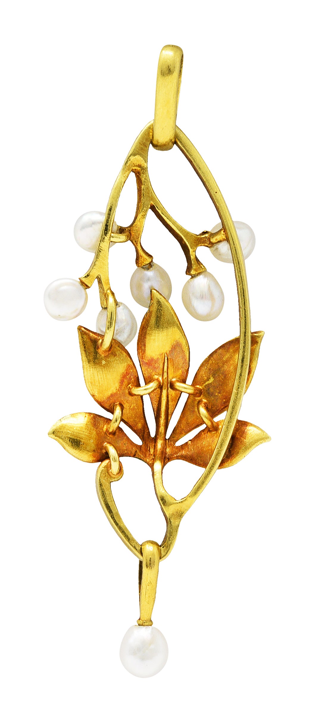 Art Nouveau Pearl Enamel 18 Karat Gold PendantNecklace - Wilson's Estate Jewelry