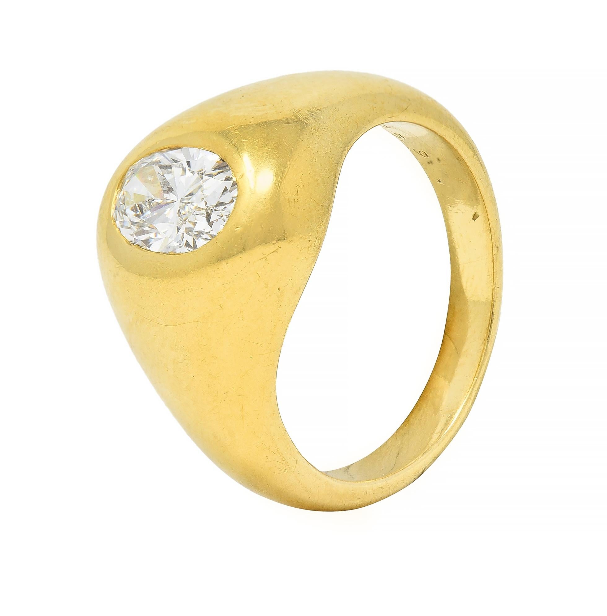 Cartier 1960's 1.22 CTW Oval Cut Diamond 18 Karat Yellow Gold Unisex Signet Ring