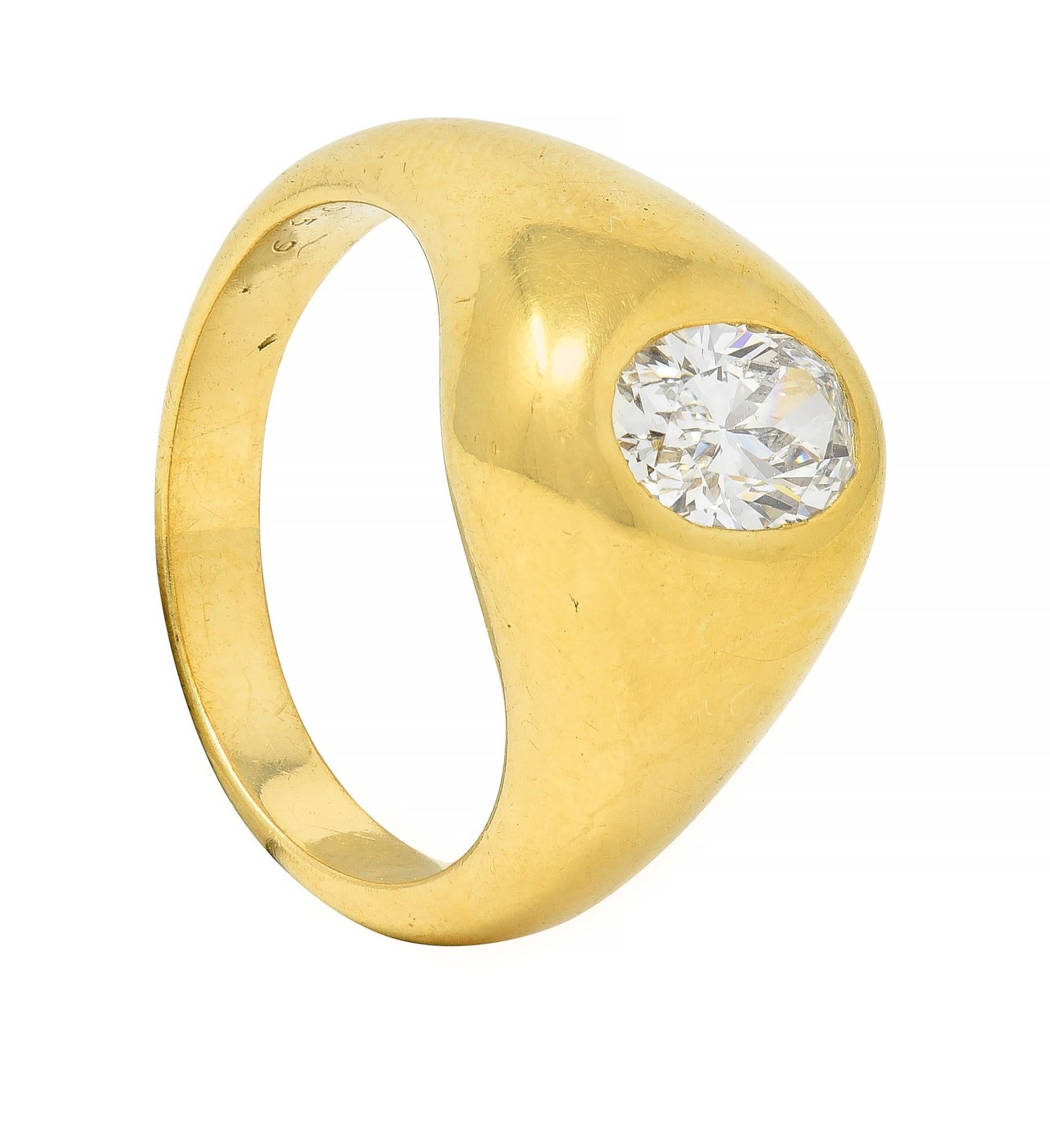 Cartier 1960's 1.22 CTW Oval Cut Diamond 18 Karat Yellow Gold Unisex Signet Ring