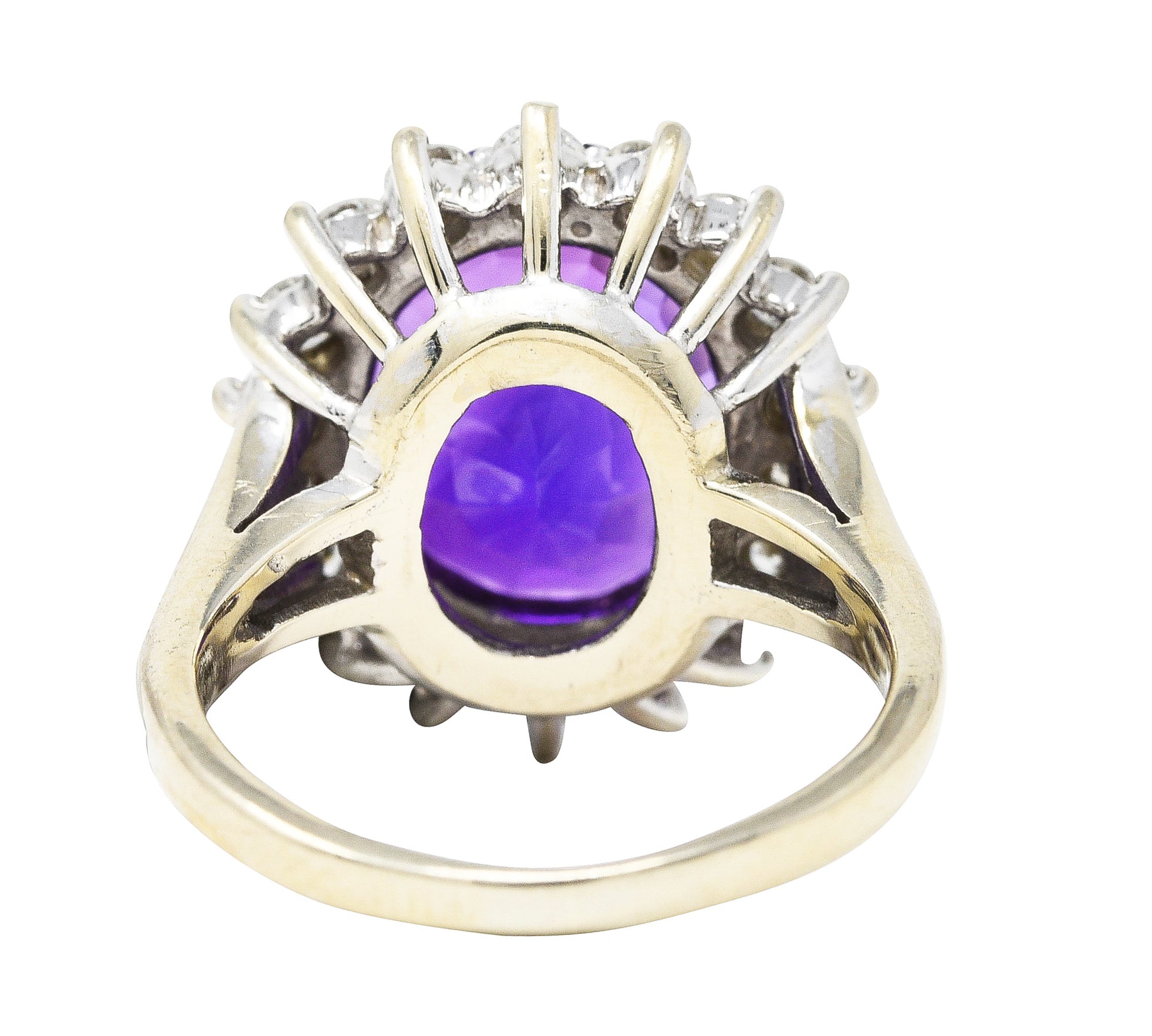 Vintage Checkerboard Cut Amethyst Diamond 14 Karat White Gold Gemstone Cluster Ring Wilson's Estate Jewelry