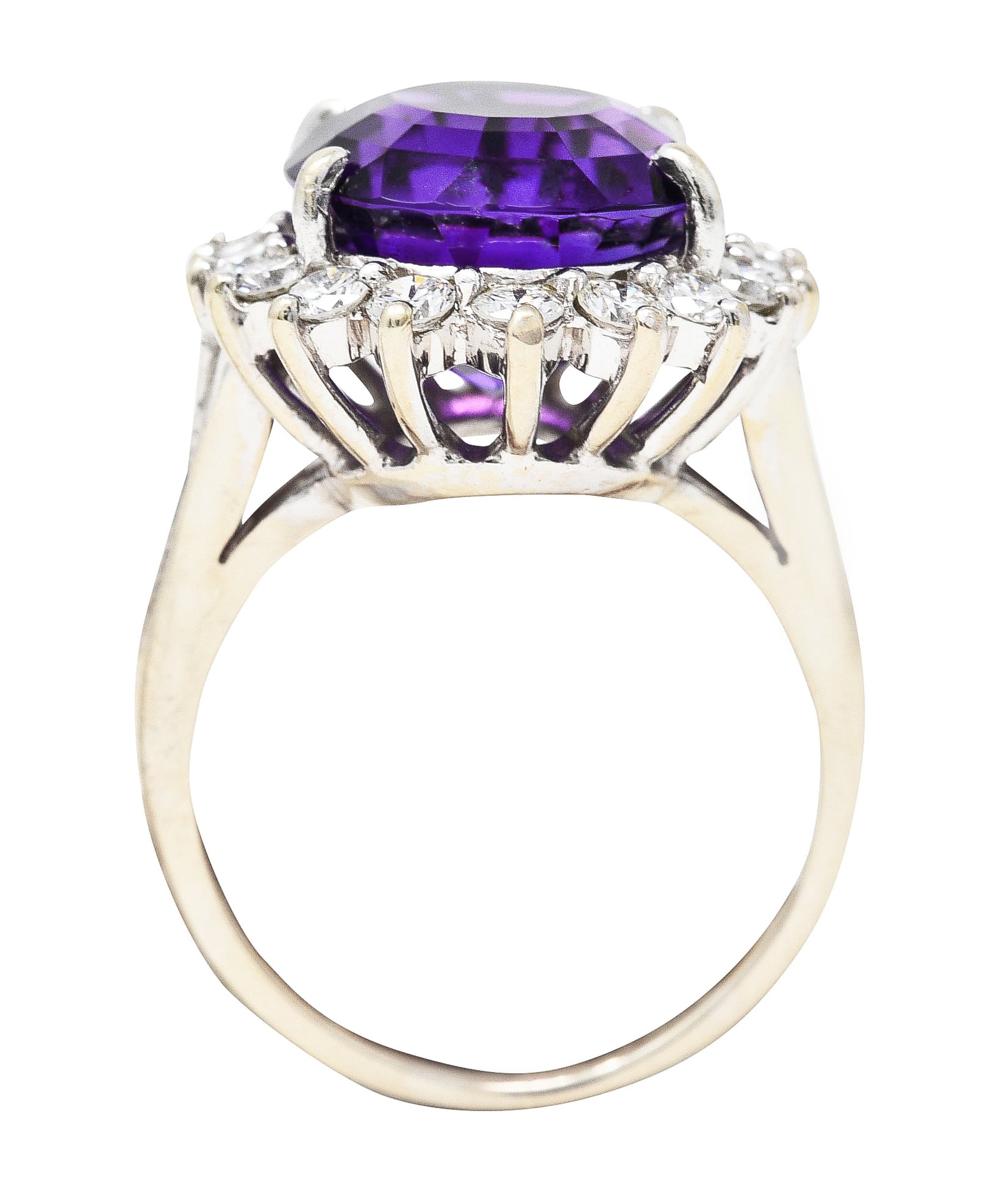 Vintage Checkerboard Cut Amethyst Diamond 14 Karat White Gold Gemstone Cluster Ring Wilson's Estate Jewelry