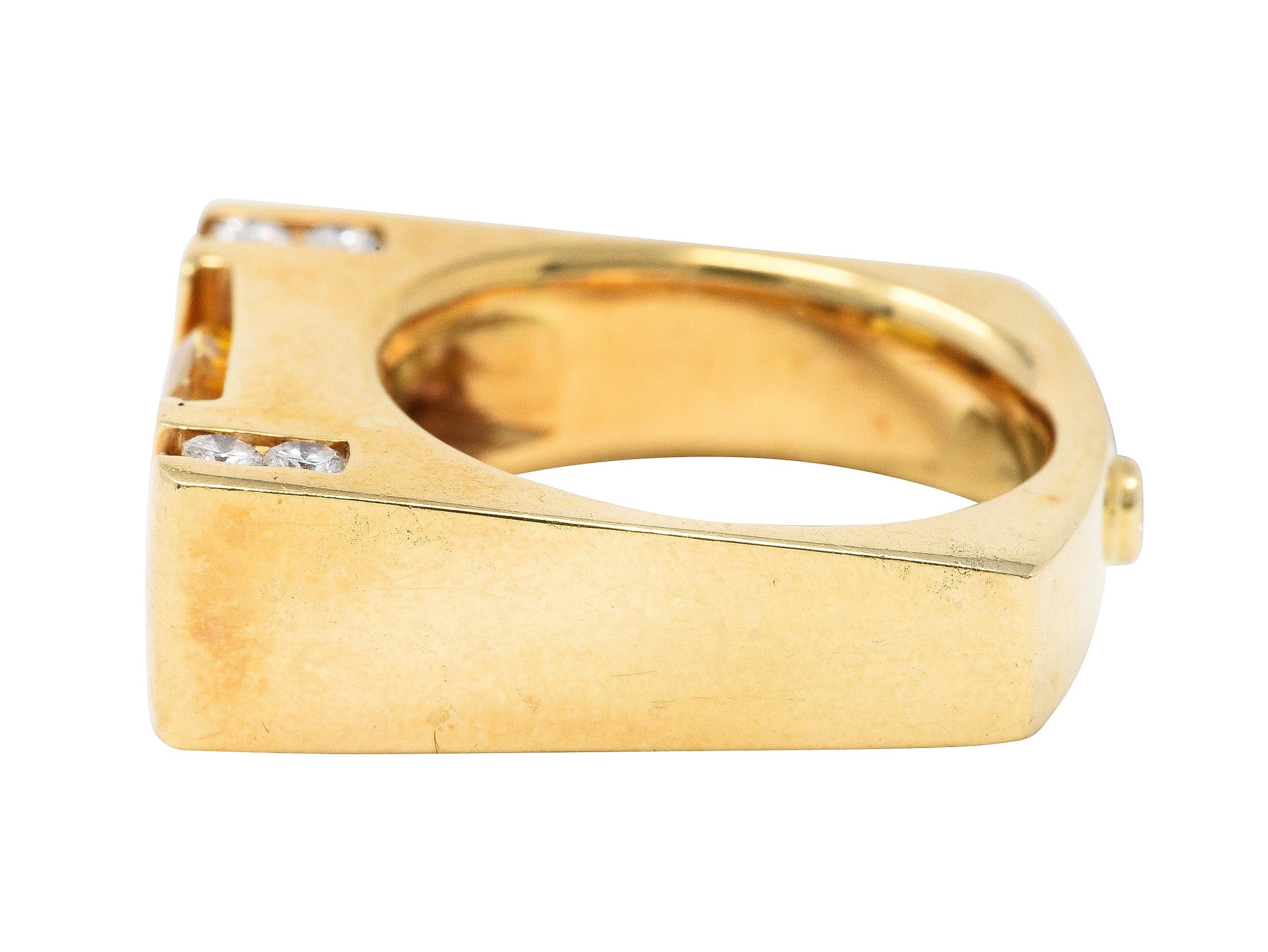 Modern 3.45 CTW Yellow Sapphire Diamond 14 Karat Gold Cushion Band RingRing - Wilson's Estate Jewelry