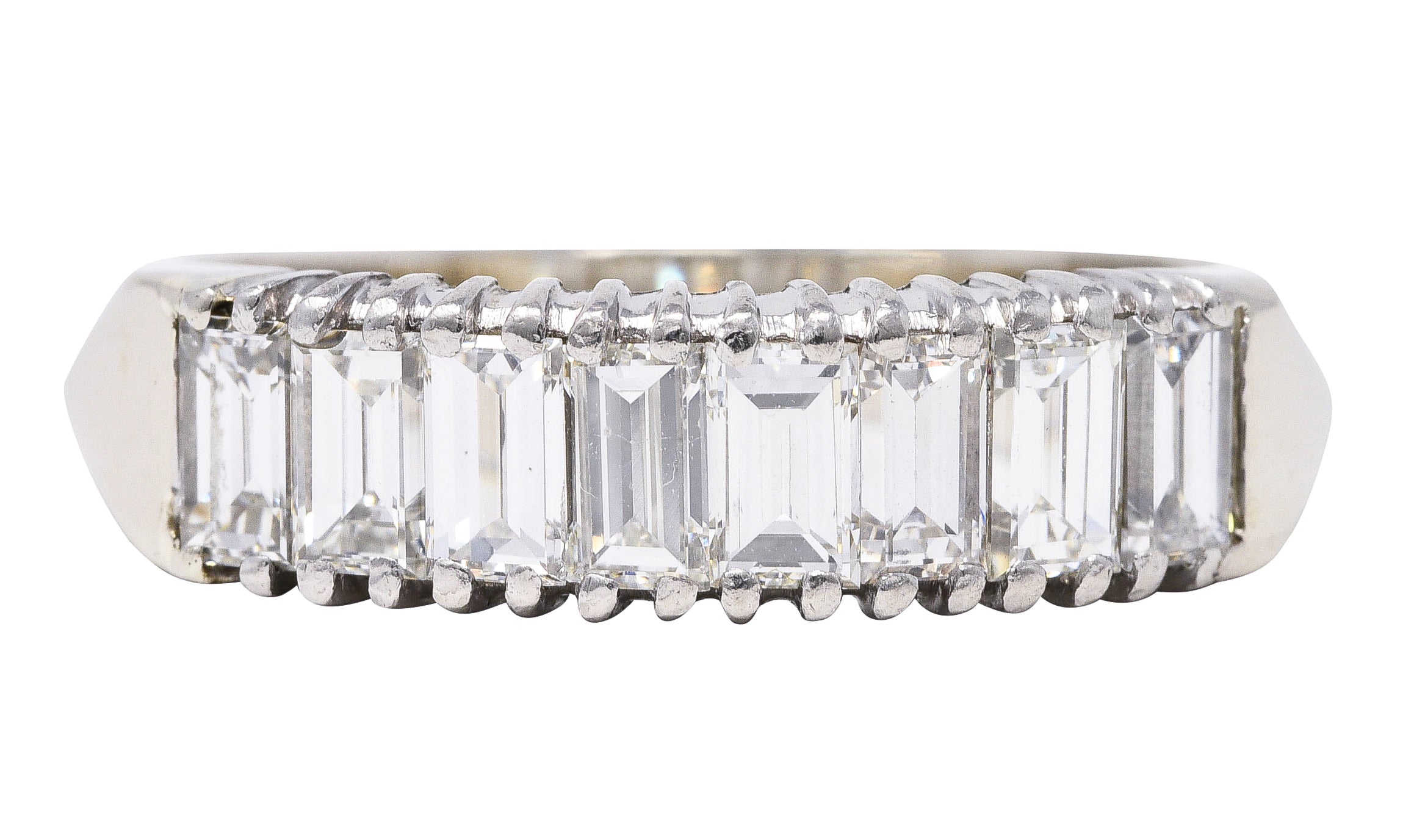 Vintage 1.88 CTW Baguette Diamond 14 Karat White Gold Unisex Band Ring Wilson's Estate Jewelry