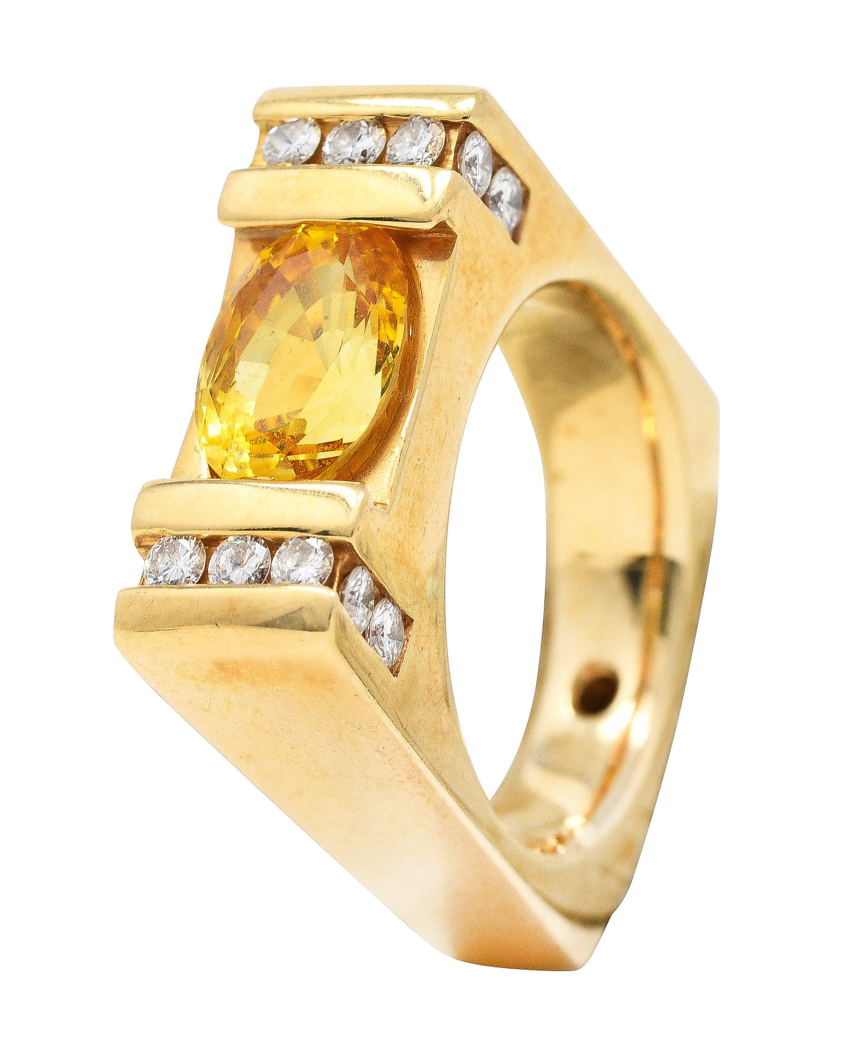 Modern 3.45 CTW Yellow Sapphire Diamond 14 Karat Gold Cushion Band RingRing - Wilson's Estate Jewelry