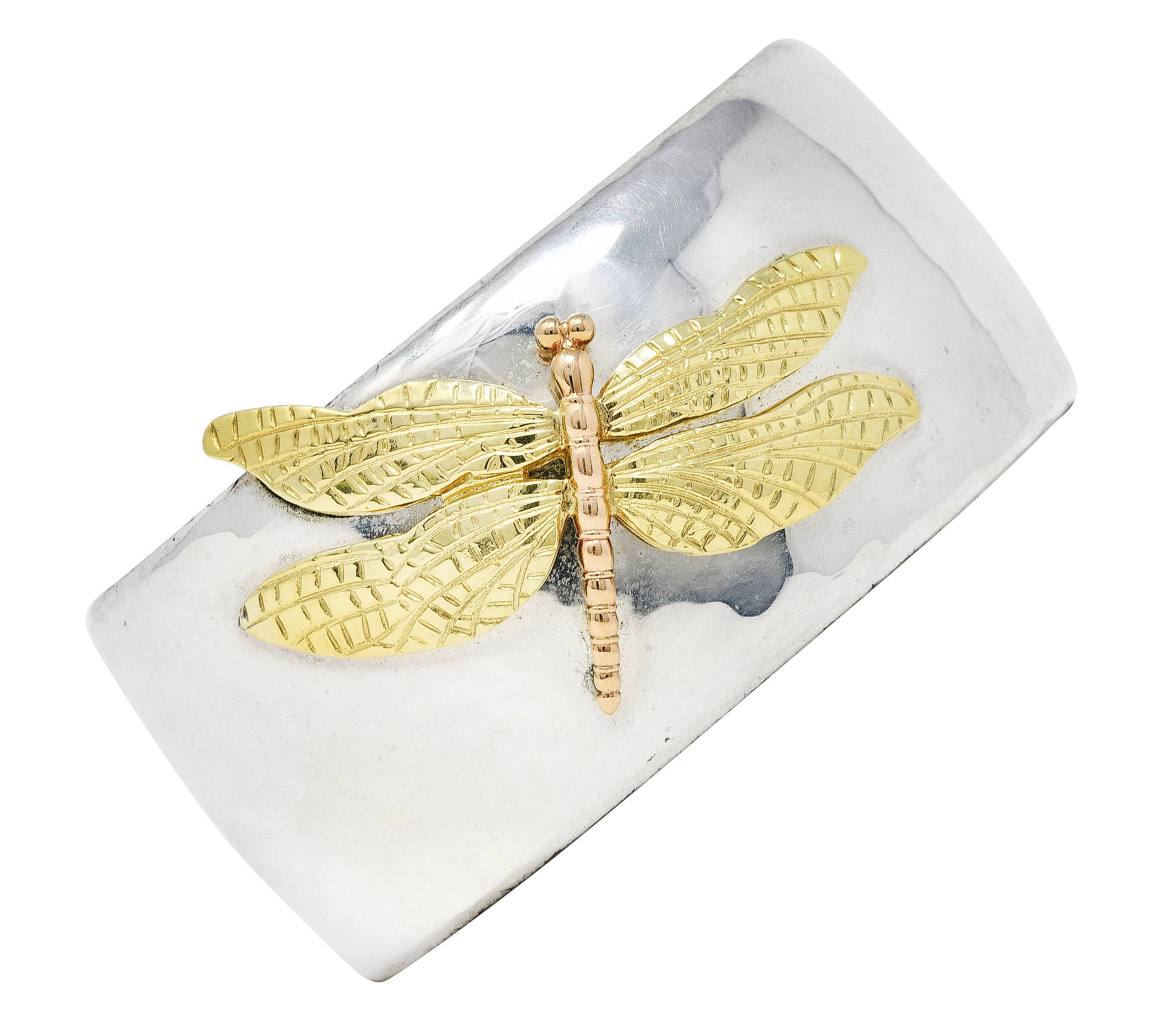 Vintage Tiffany & Co. 18 Karat Two-Tone Gold Sterling Silver Dragonfly Cuff Braceletbracelet - Wilson's Estate Jewelry