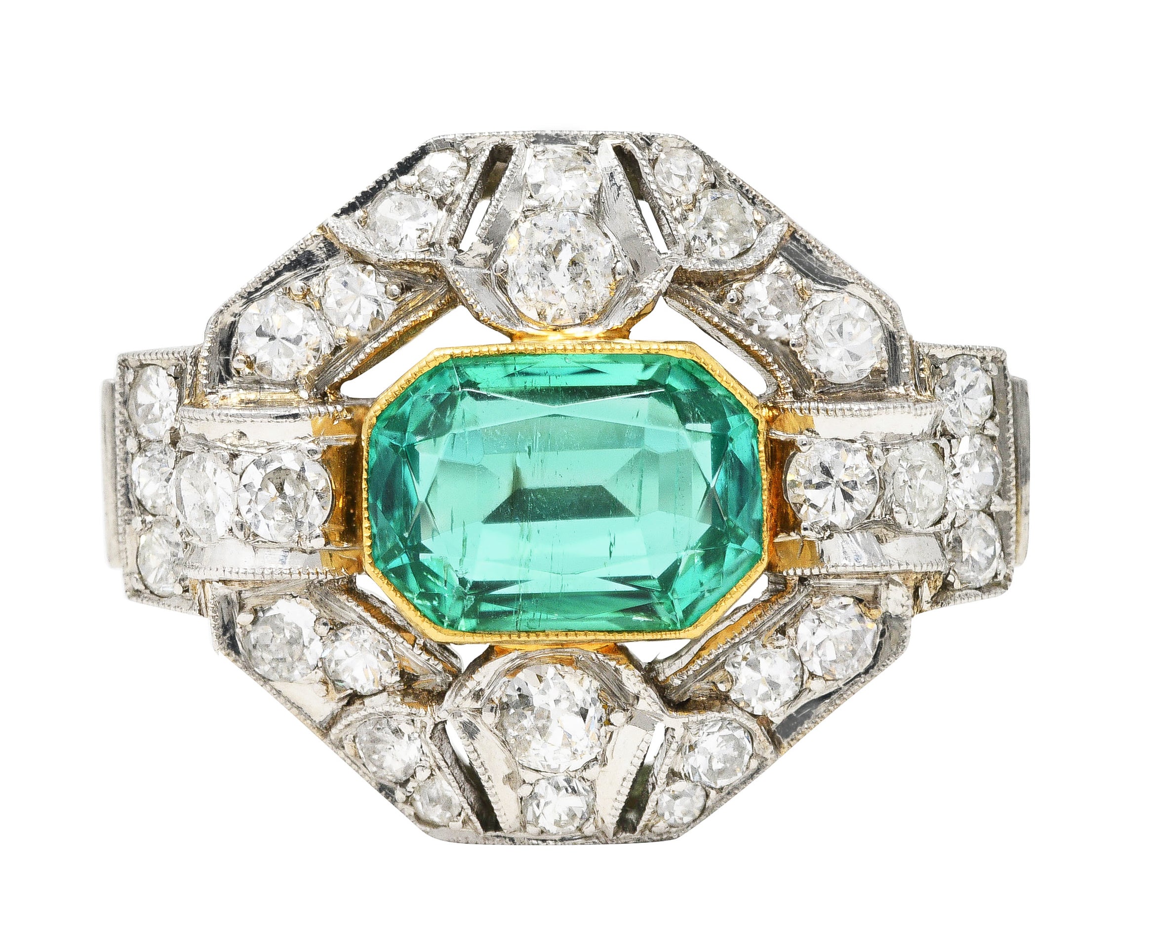 .11111 # SH Vintage 4.15 CTW No Oil Colombian Emerald Platinum 18 Karat Yellow Gold Statement Ring GIA Wilson's Estate Jewelry