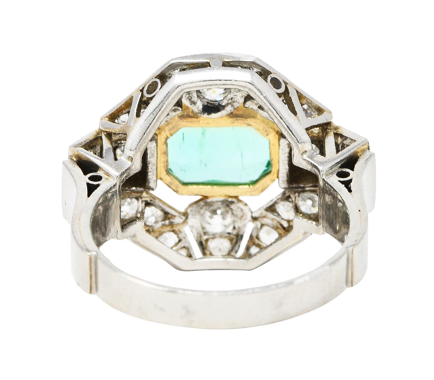 .11111 # SH Vintage 4.15 CTW No Oil Colombian Emerald Platinum 18 Karat Yellow Gold Statement Ring GIA Wilson's Estate Jewelry