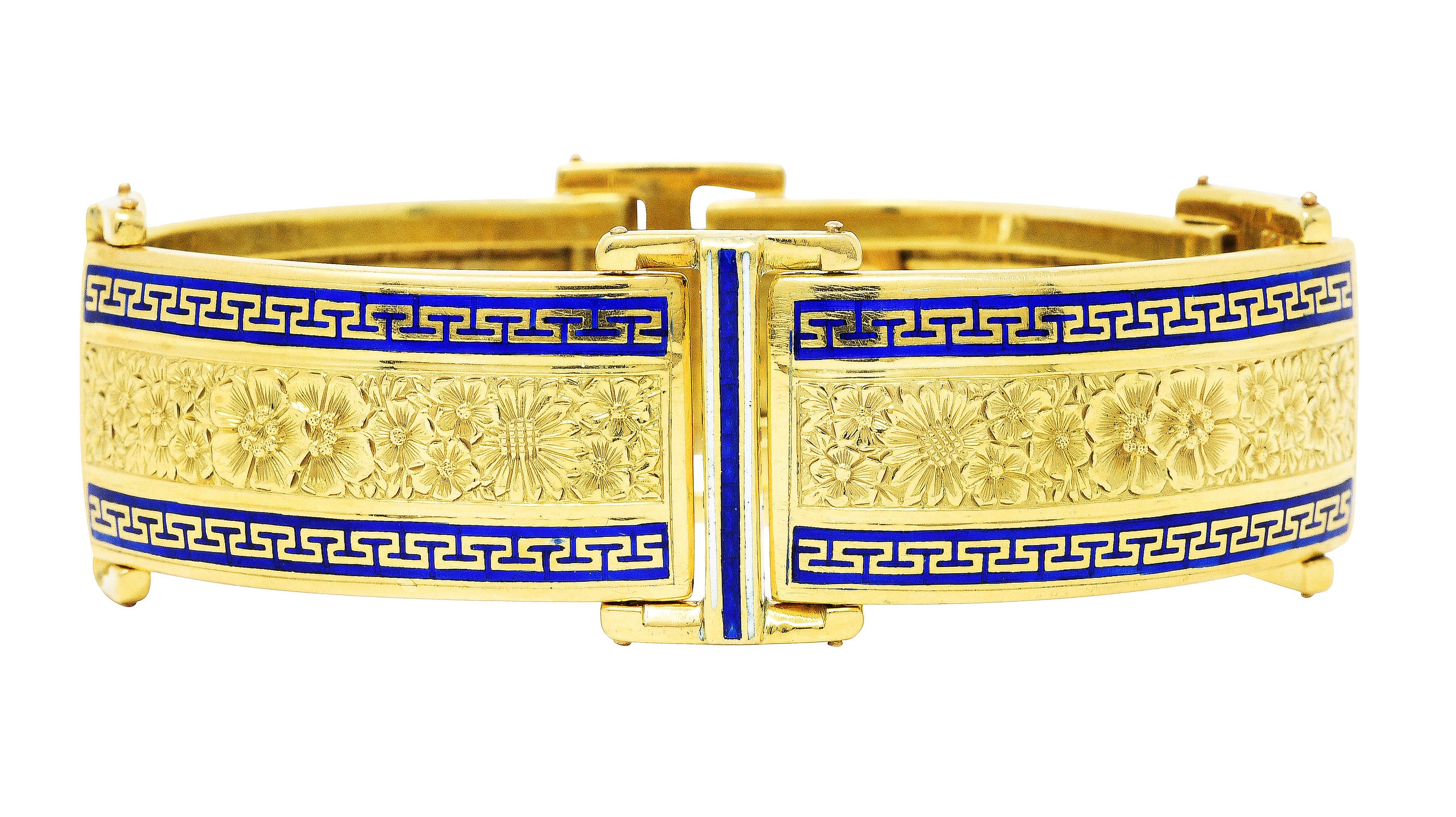 Victorian Enamel 18 Karat Gold Greek Key Panel Braceletbracelet - Wilson's Estate Jewelry