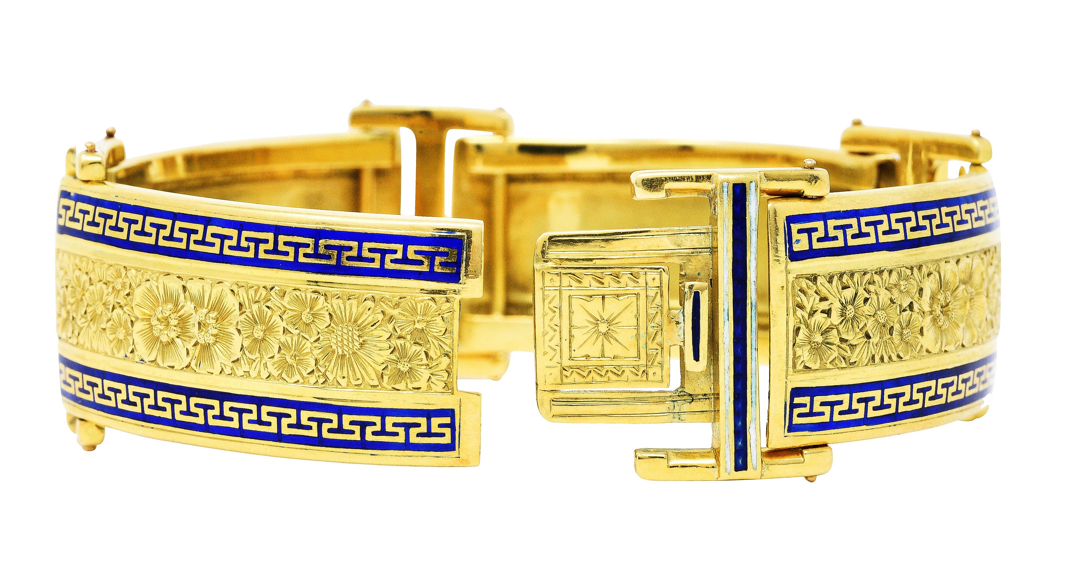 Victorian Enamel 18 Karat Gold Greek Key Panel Braceletbracelet - Wilson's Estate Jewelry