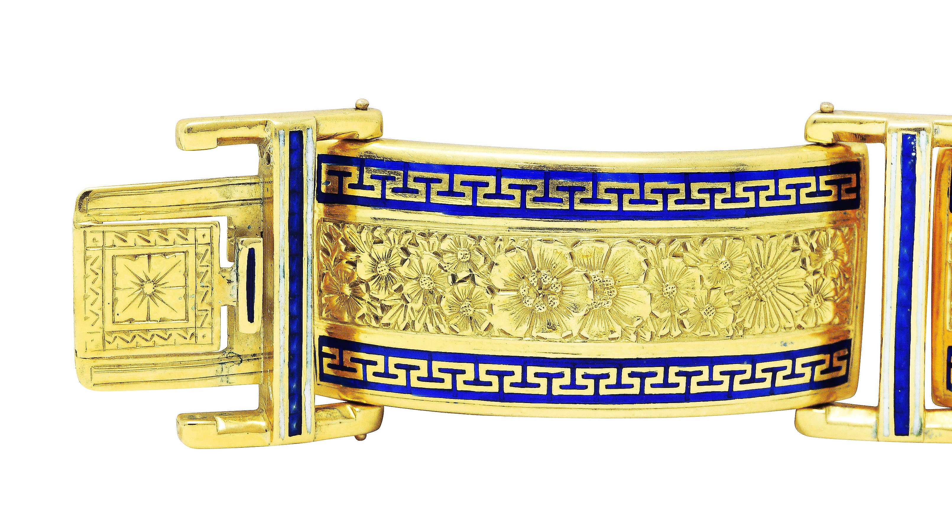 Victorian Enamel 18 Karat Gold Greek Key Panel Braceletbracelet - Wilson's Estate Jewelry