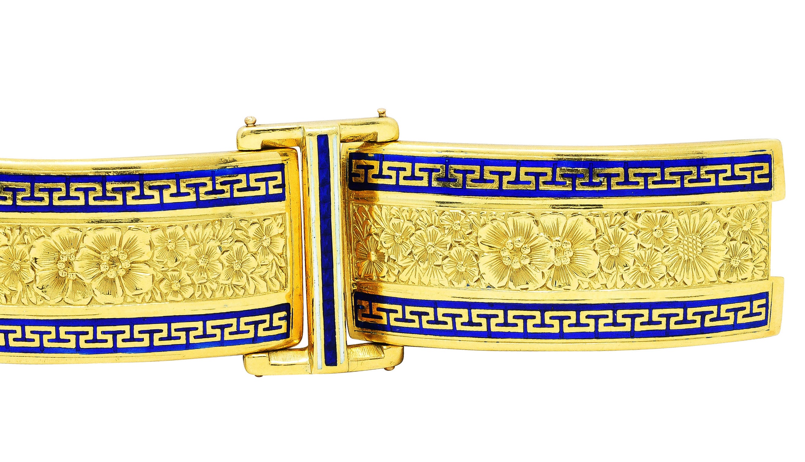 Victorian Enamel 18 Karat Gold Greek Key Panel Braceletbracelet - Wilson's Estate Jewelry