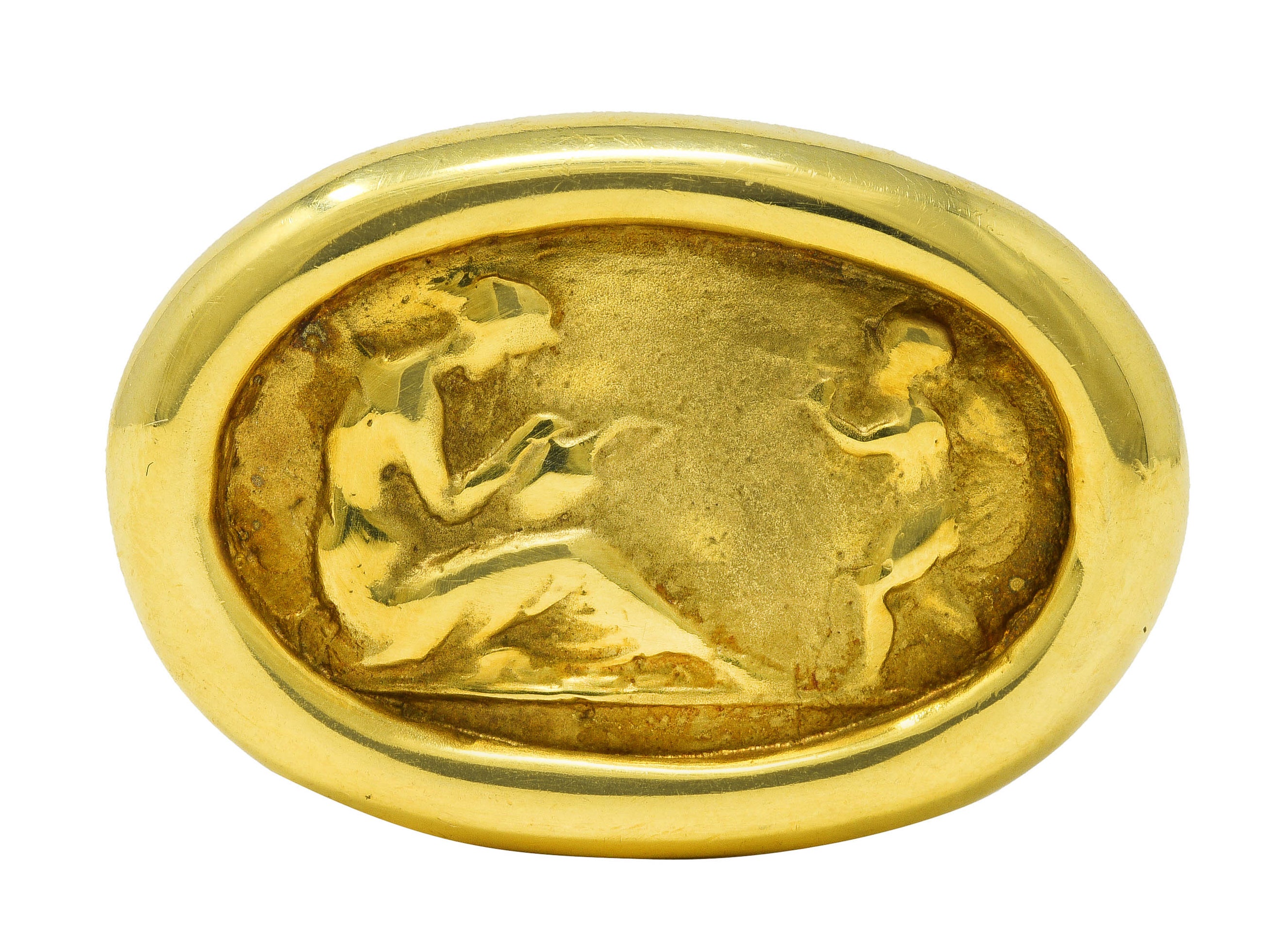 SeidenGang Vintage 14 Karat Yellow Gold Cupid Venus Classic Unisex Cameo Signet Ring Wilson's Estate Jewelry