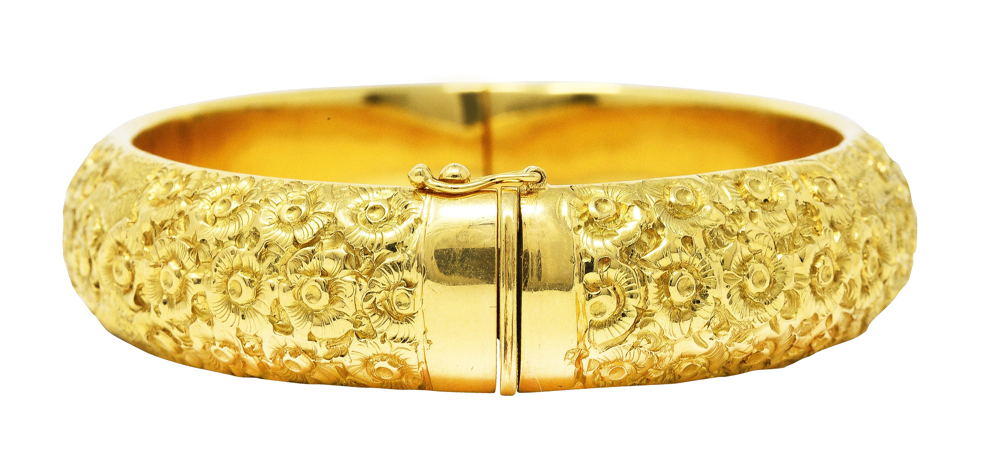 Vintage Italian 18 Karat Yellow Gold Hinged Floral Bangle Braceletbracelet - Wilson's Estate Jewelry