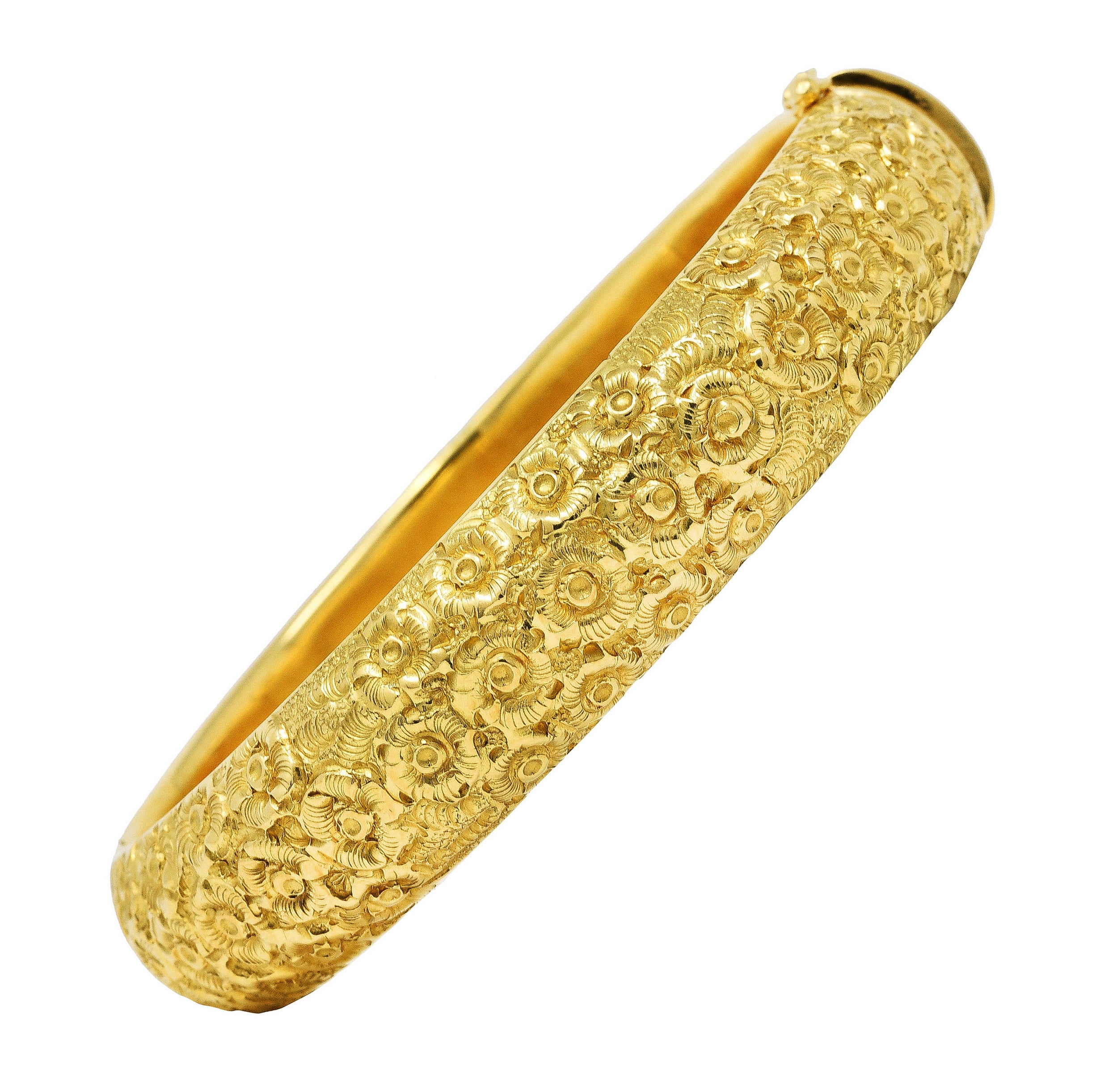 Vintage Italian 18 Karat Yellow Gold Hinged Floral Bangle Braceletbracelet - Wilson's Estate Jewelry