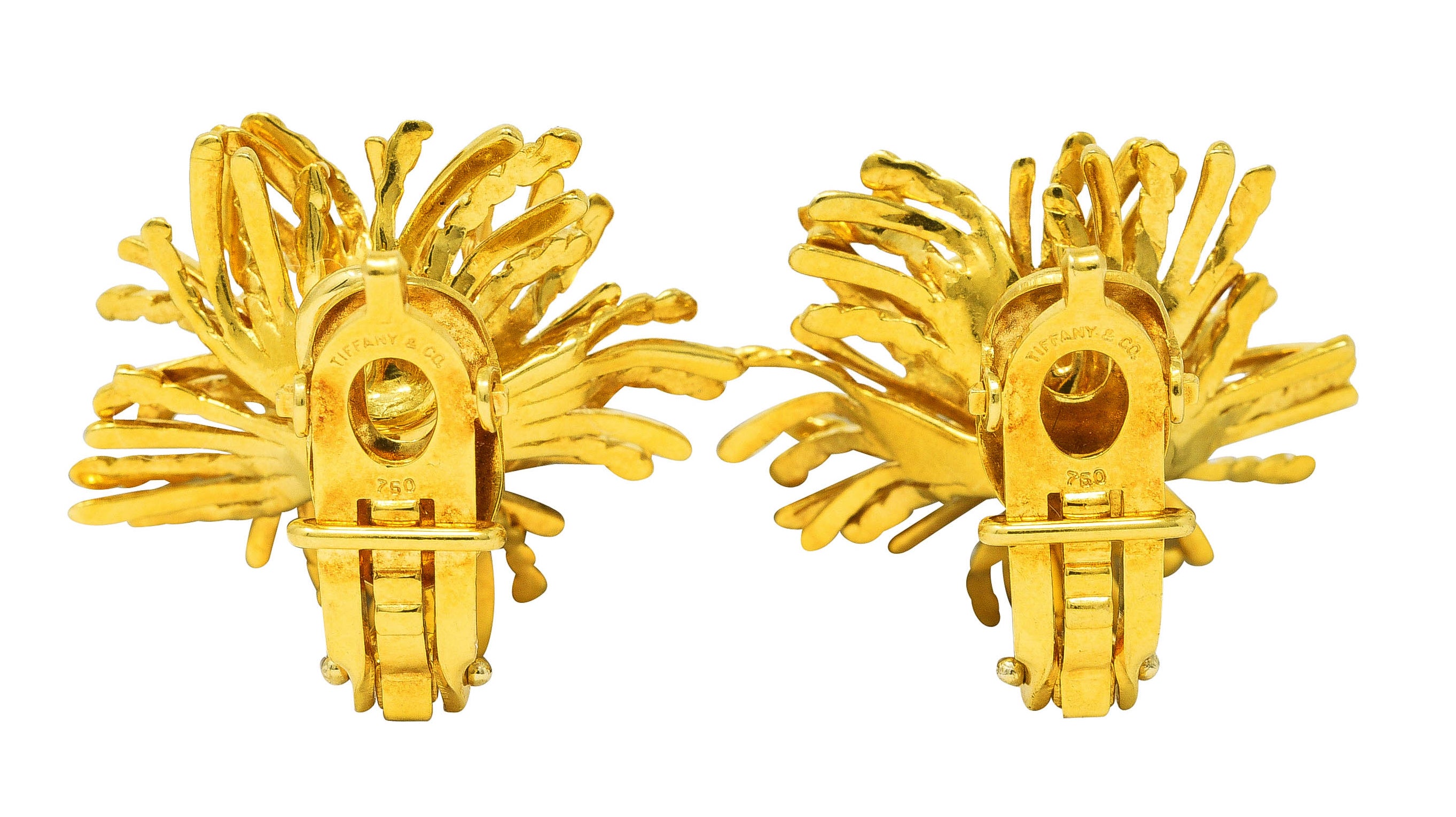 1970's Tiffany & Co. 18 Karat Yellow Gold Twisted Rope Burst Vintage Ear-Clip Earrings Wilson's Estate Jewelry