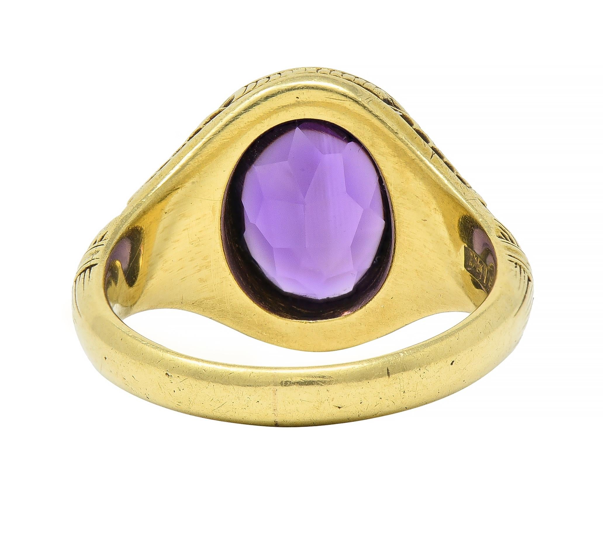 Jones & Woodland Art Nouveau Egyptian Revival Amethyst 14 Karat Gold Lotus Ring