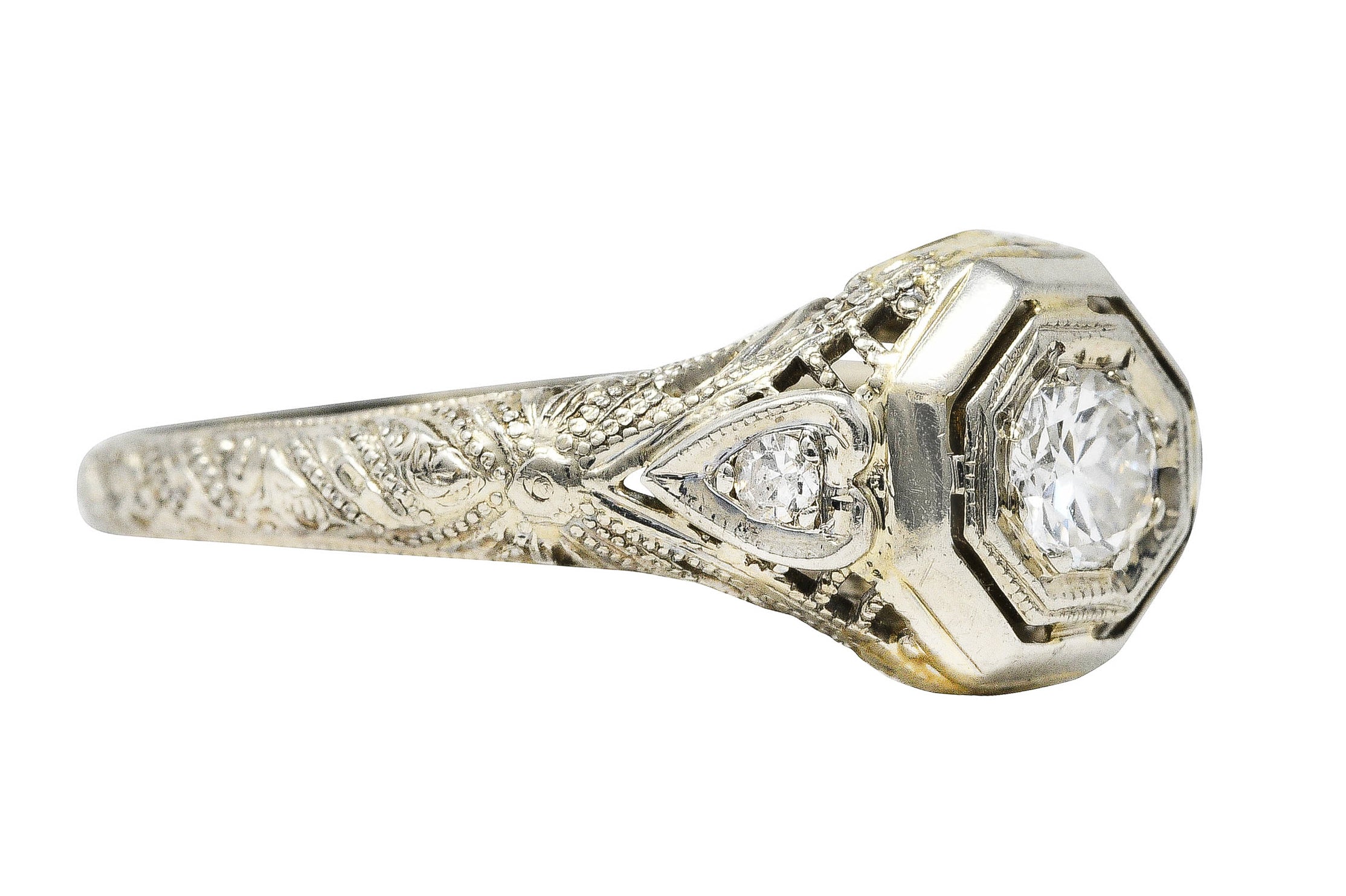 1920's Art Deco Diamond 18 Karat White Gold Heart Engagement RingRing - Wilson's Estate Jewelry