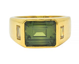 BRASH 8.08 CTW Green Sapphire Diamond 18 Karat Gold Three Stone Men's Ring