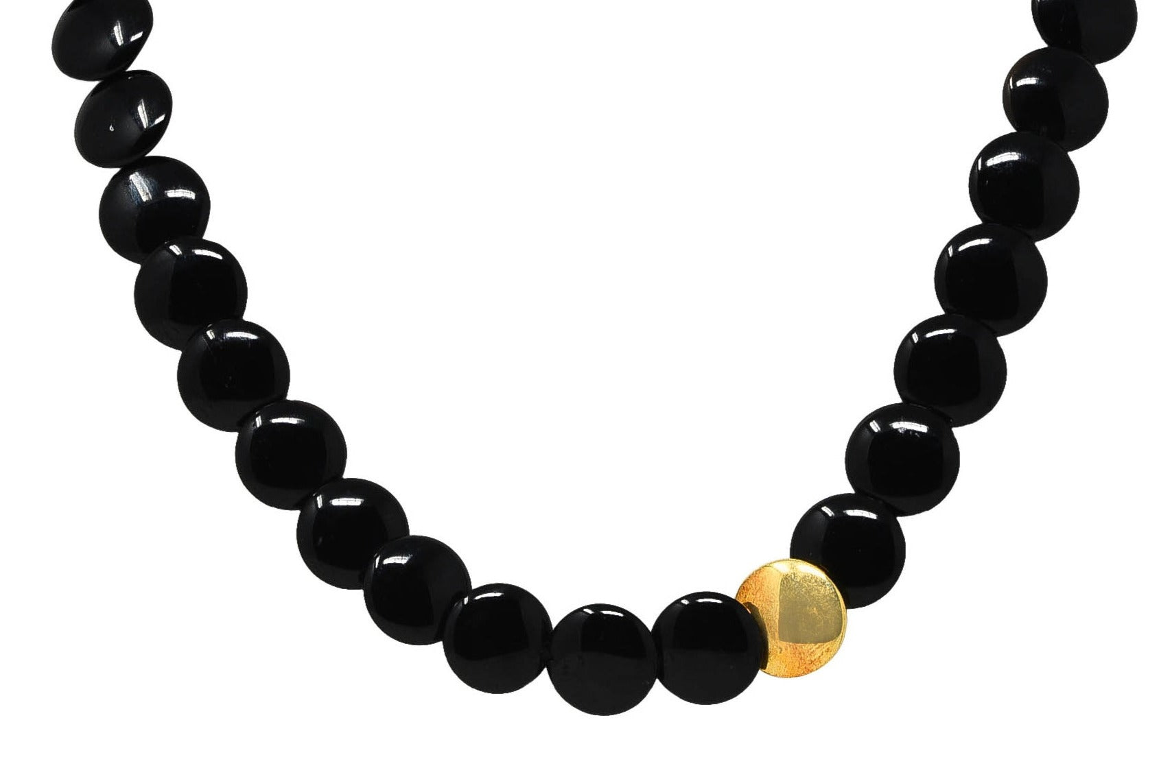 Vintage Tiffany & Co. Onyx 18 Karat Yellow Gold Mod Circle Bead Strand Necklace Wilson's Estate Jewelry