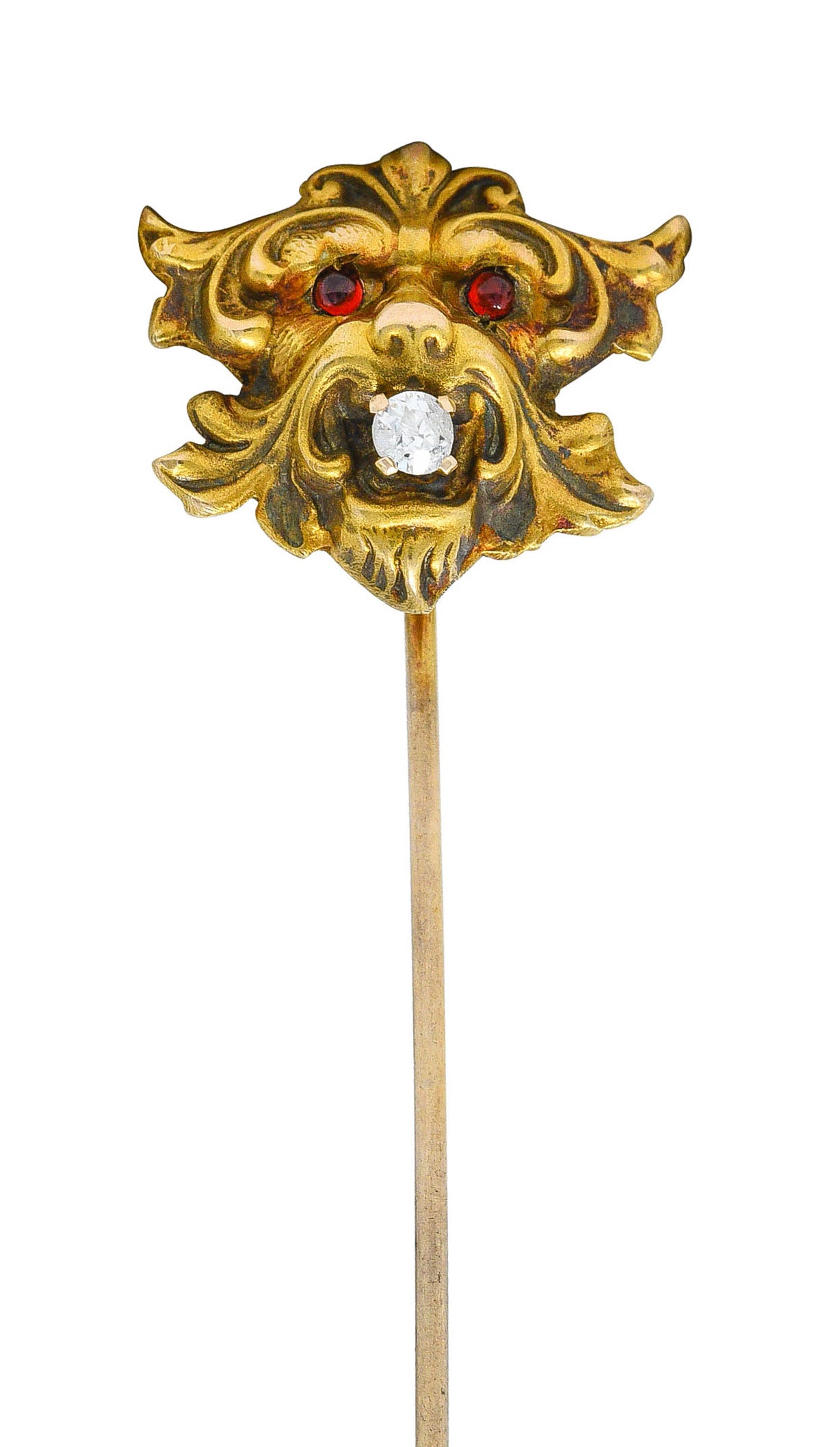 Art Nouveau Diamond Garnet 14 Karat Gold Lion StickpinStick Pin - Wilson's Estate Jewelry