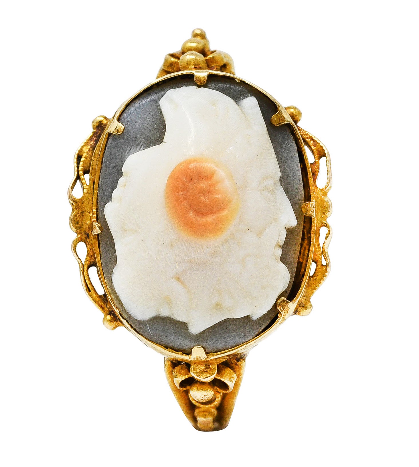 Neoclassical Victorian Carved Hardstone 18 Karat Yellow Gold Antique Iliad Cameo Ring Wilson's Estate Jewelry