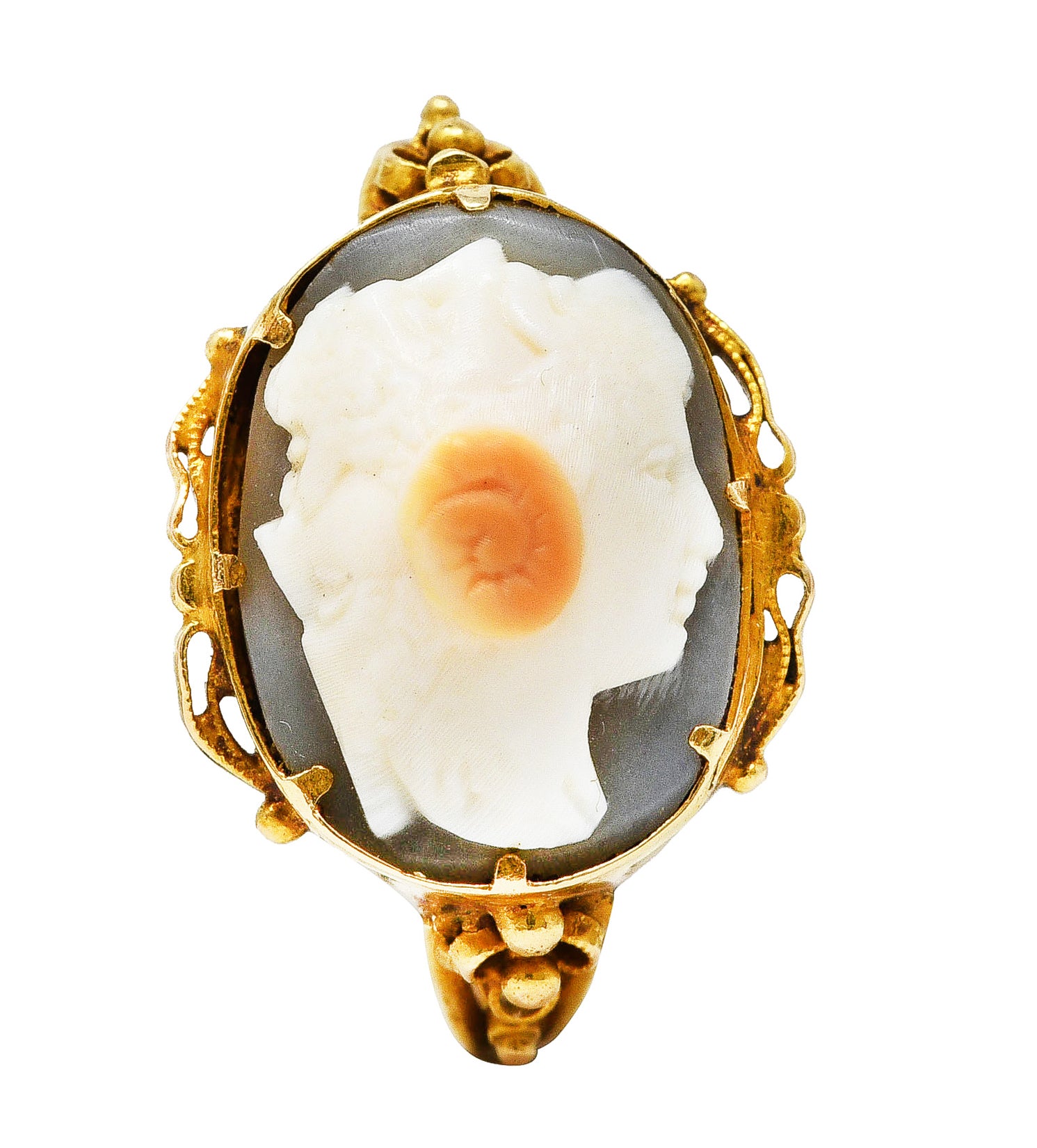 Neoclassical Victorian Carved Hardstone 18 Karat Yellow Gold Antique Iliad Cameo Ring Wilson's Estate Jewelry