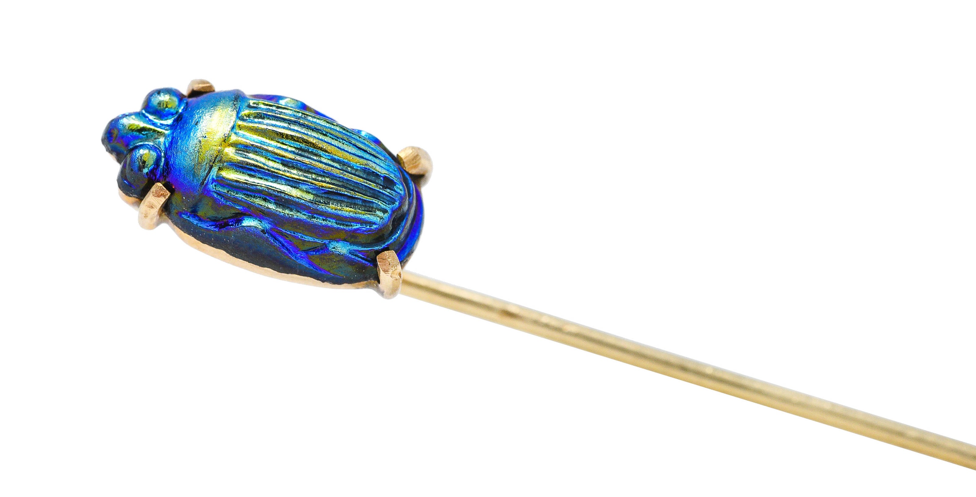 Egyptian Revival Bismuth 14 Karat Gold Scarab Beetle StickpinStick Pin - Wilson's Estate Jewelry