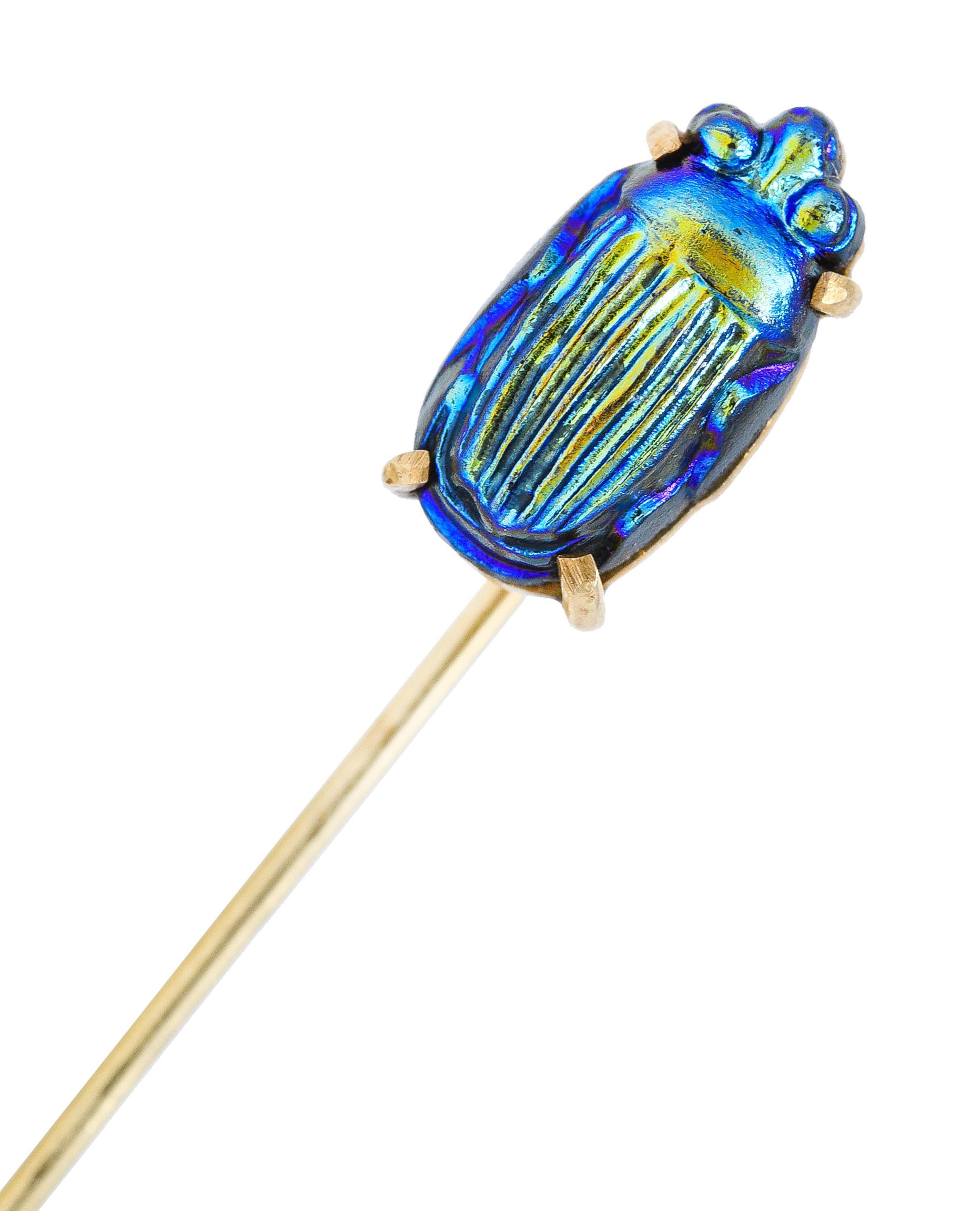 Egyptian Revival Bismuth 14 Karat Gold Scarab Beetle StickpinStick Pin - Wilson's Estate Jewelry