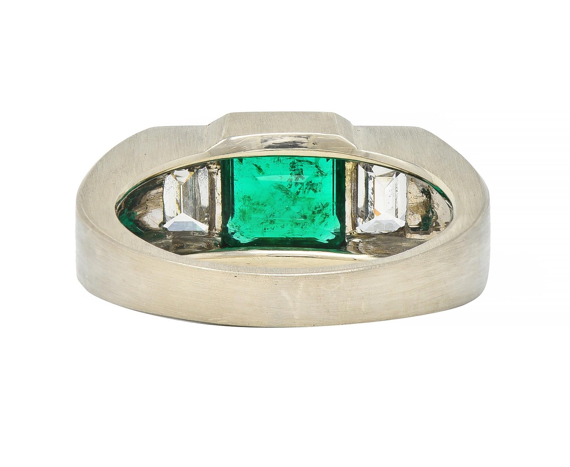 3.79 CTW Colombian Emerald Diamond 14 Karat White Gold Men's Unisex Ring GIA