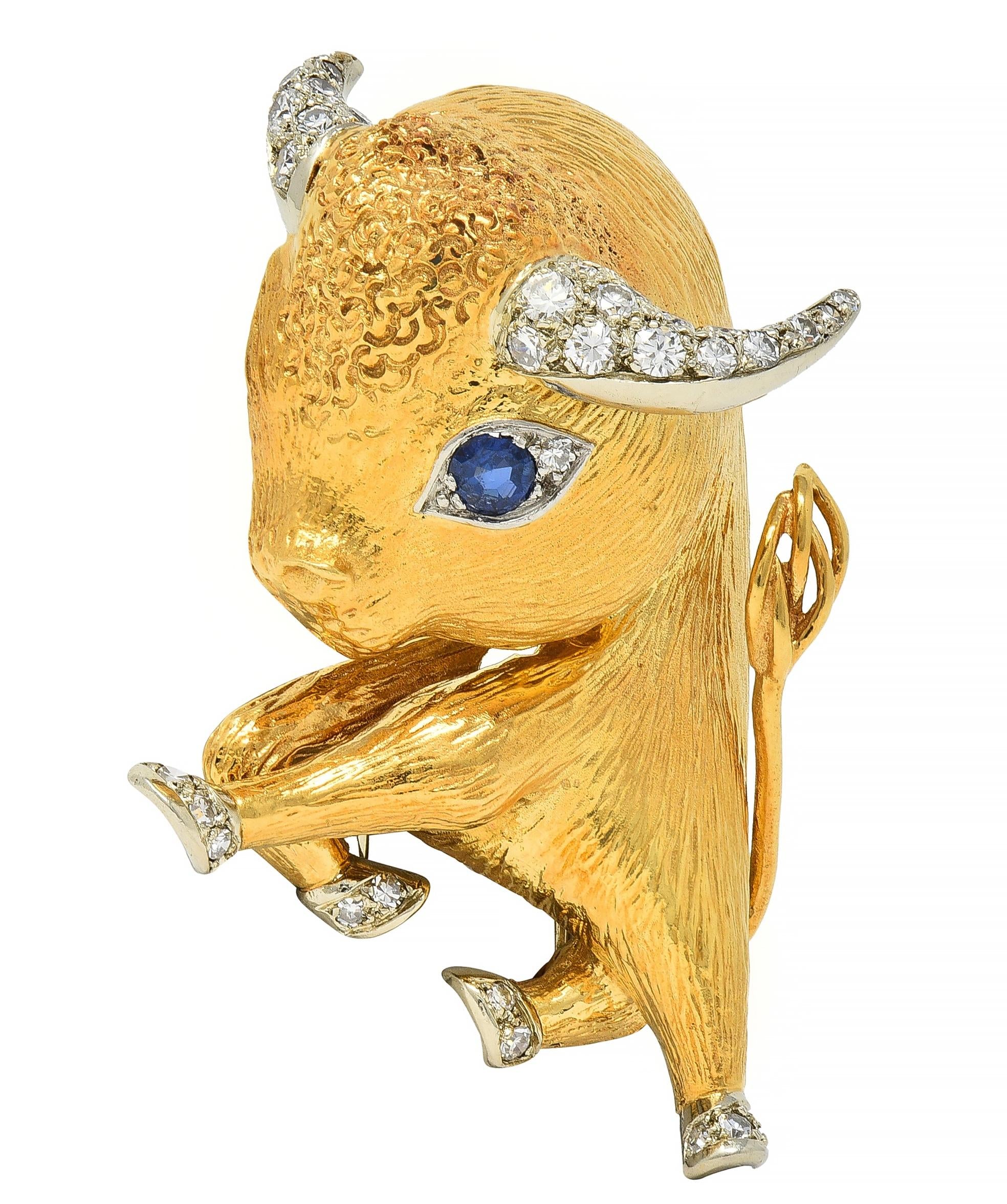 Van Cleef & Arpels Paris Diamond 18K Gold Whimsical Taurus Zodiac Brooch