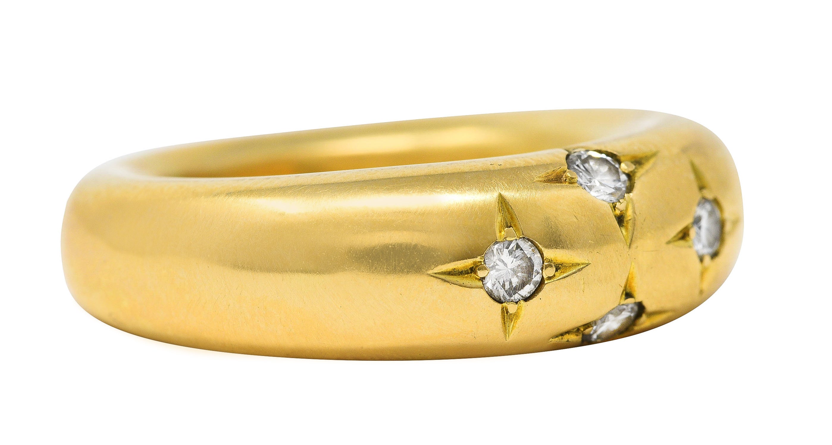 Chaumet Paris Vintage Diamond 18 Karat Yellow Gold Starburst Puffy Band Ring Wilson's Estate Jewelry