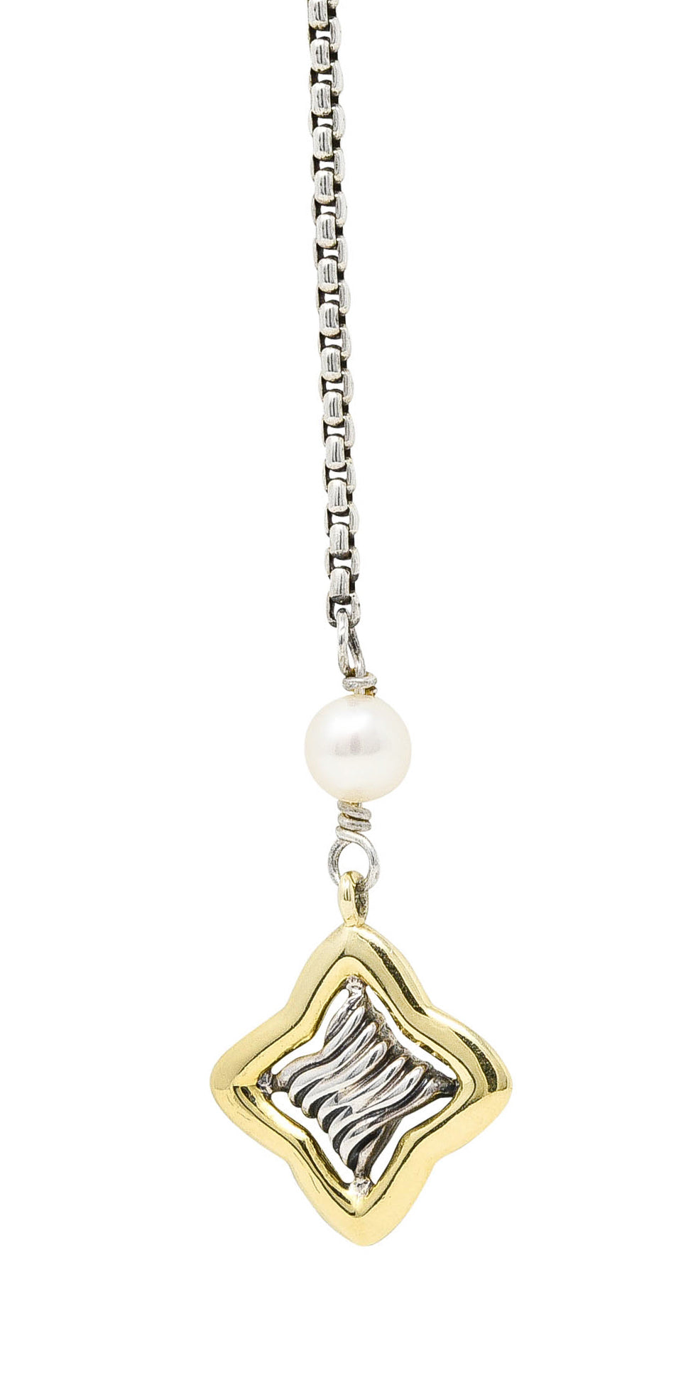 David Yurman Pearl 18 Karat Gold Sterling Silver Quatrefoil Lariat NecklaceNecklace - Wilson's Estate Jewelry