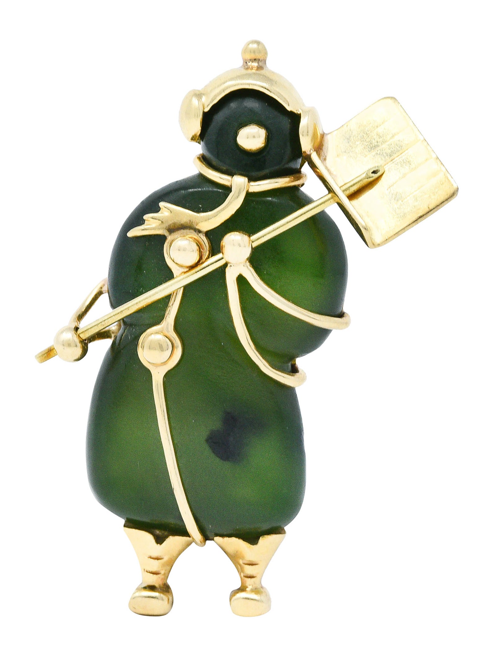 Tiffany & Co. 1960's Vintage Nephrite Jade 14 Karat Gold Snowman BroochBrooch - Wilson's Estate Jewelry