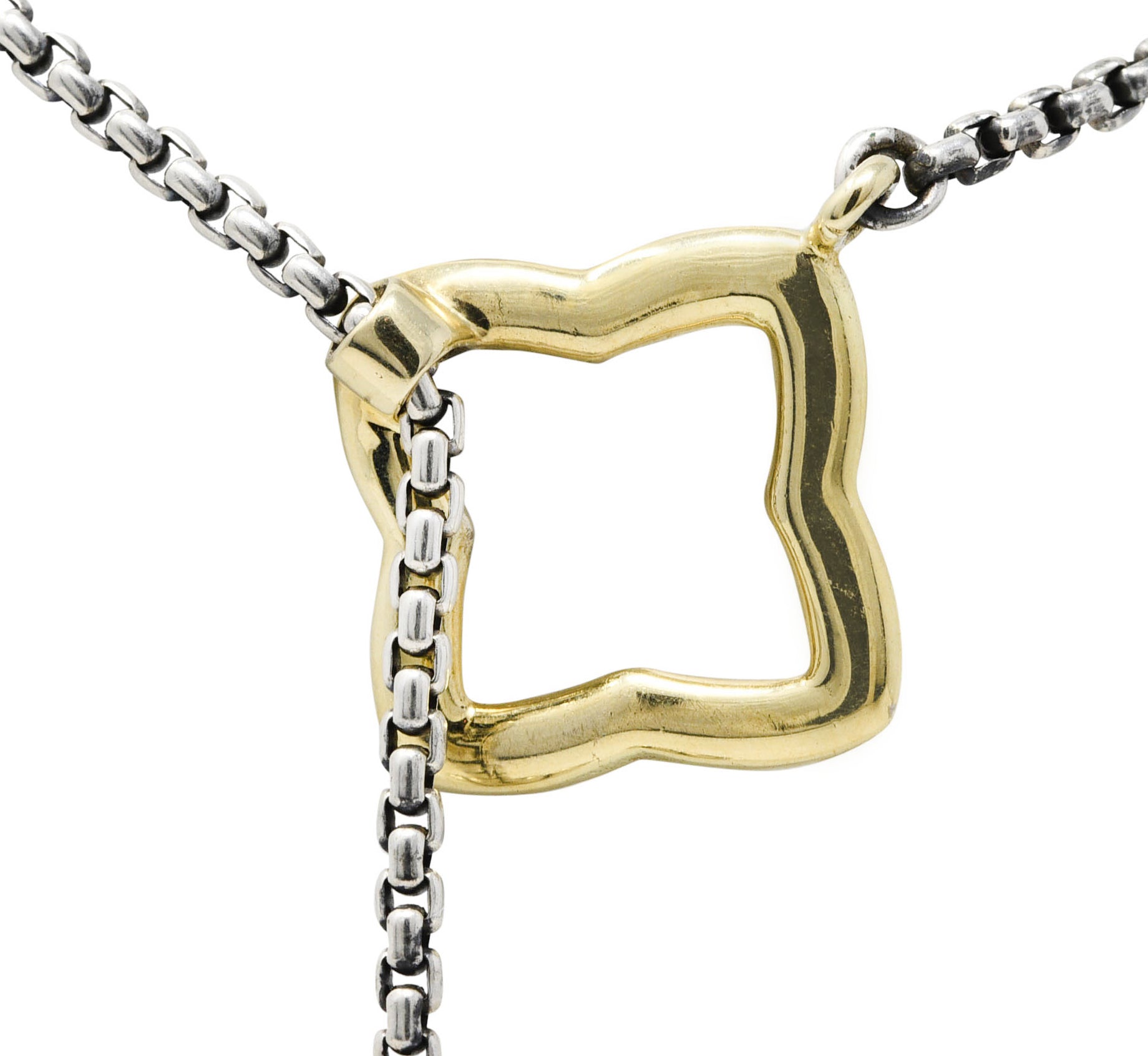 David Yurman Diamond 18 Karat Gold Sterling Silver Quatrefoil Heart Lariat NecklaceNecklace - Wilson's Estate Jewelry