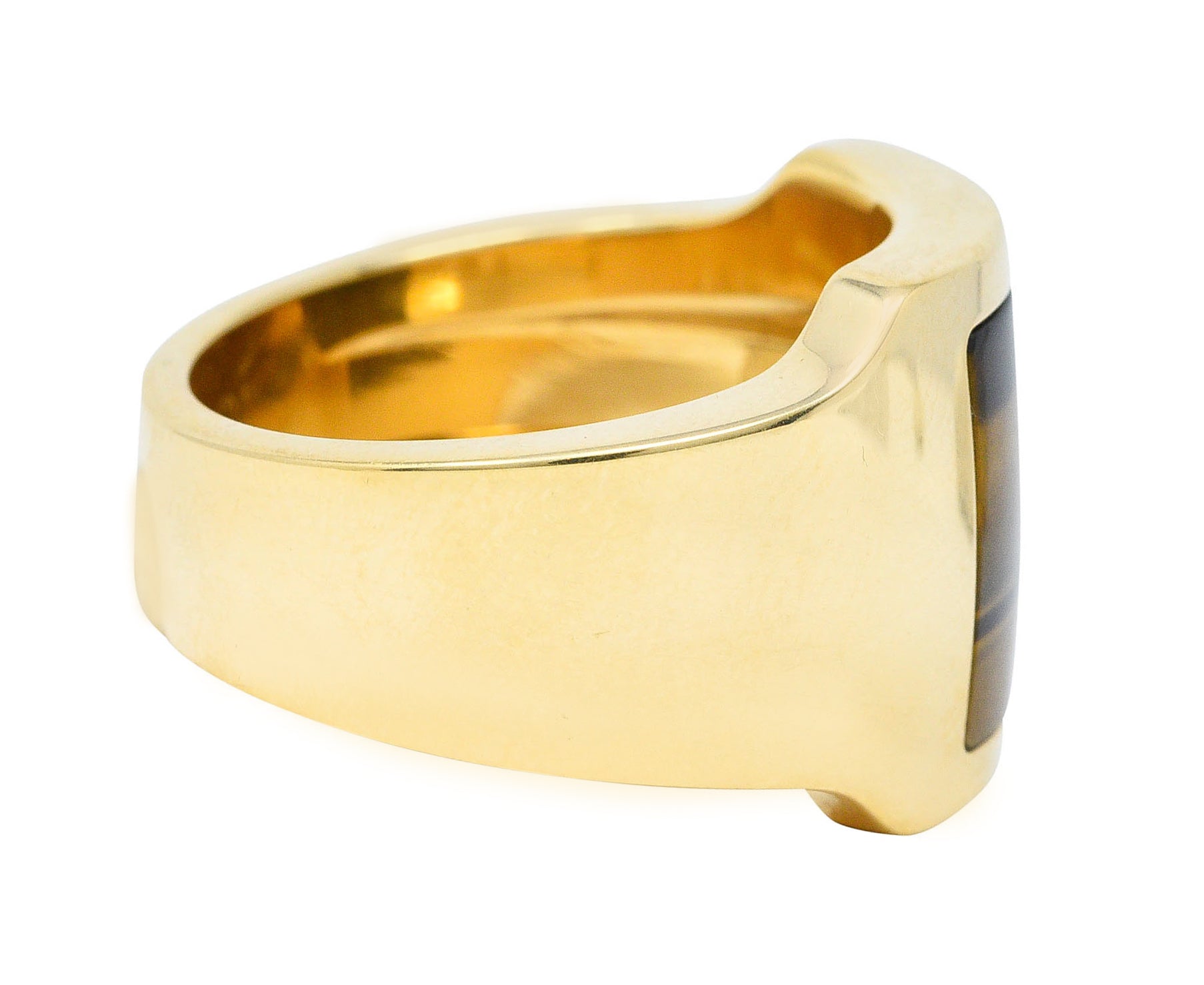 Cartier Tiger's Eye 18 Karat Gold Men's Cushion Santos Dumont RingRing - Wilson's Estate Jewelry