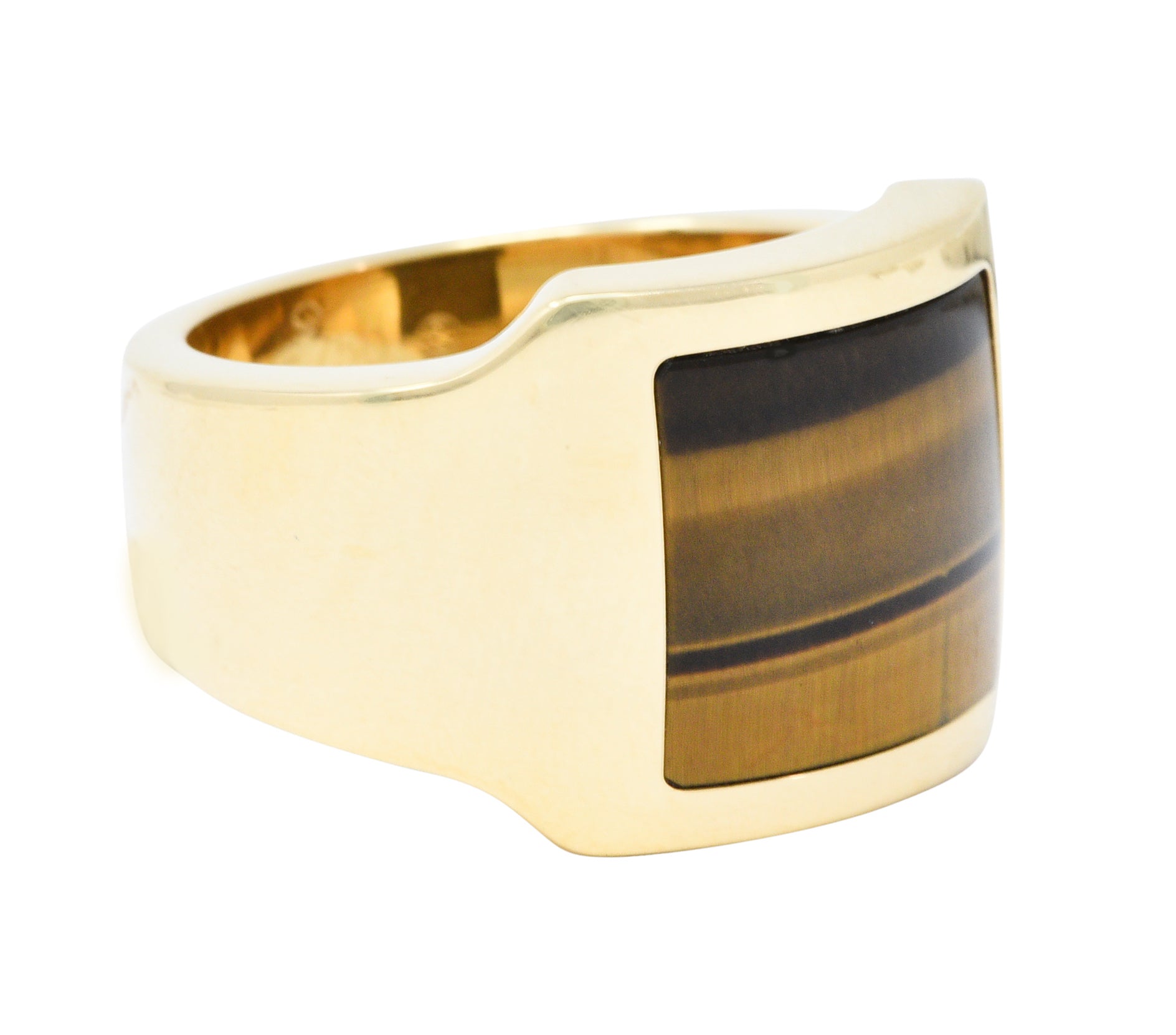 Cartier Tiger's Eye 18 Karat Gold Men's Cushion Santos Dumont RingRing - Wilson's Estate Jewelry