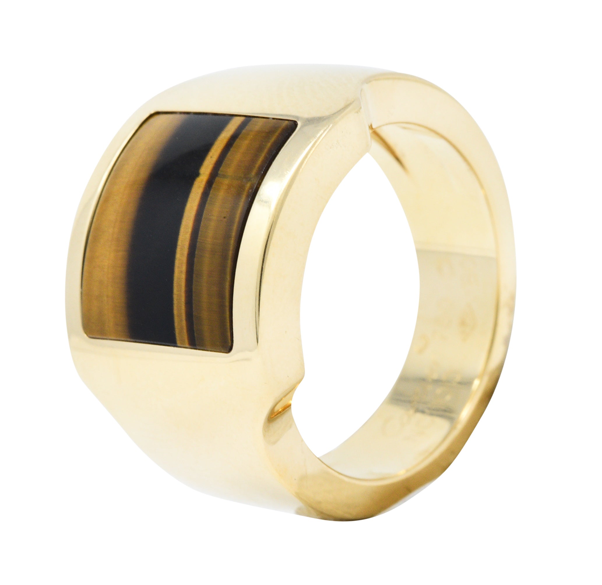 Cartier Tiger's Eye 18 Karat Gold Men's Cushion Santos Dumont RingRing - Wilson's Estate Jewelry