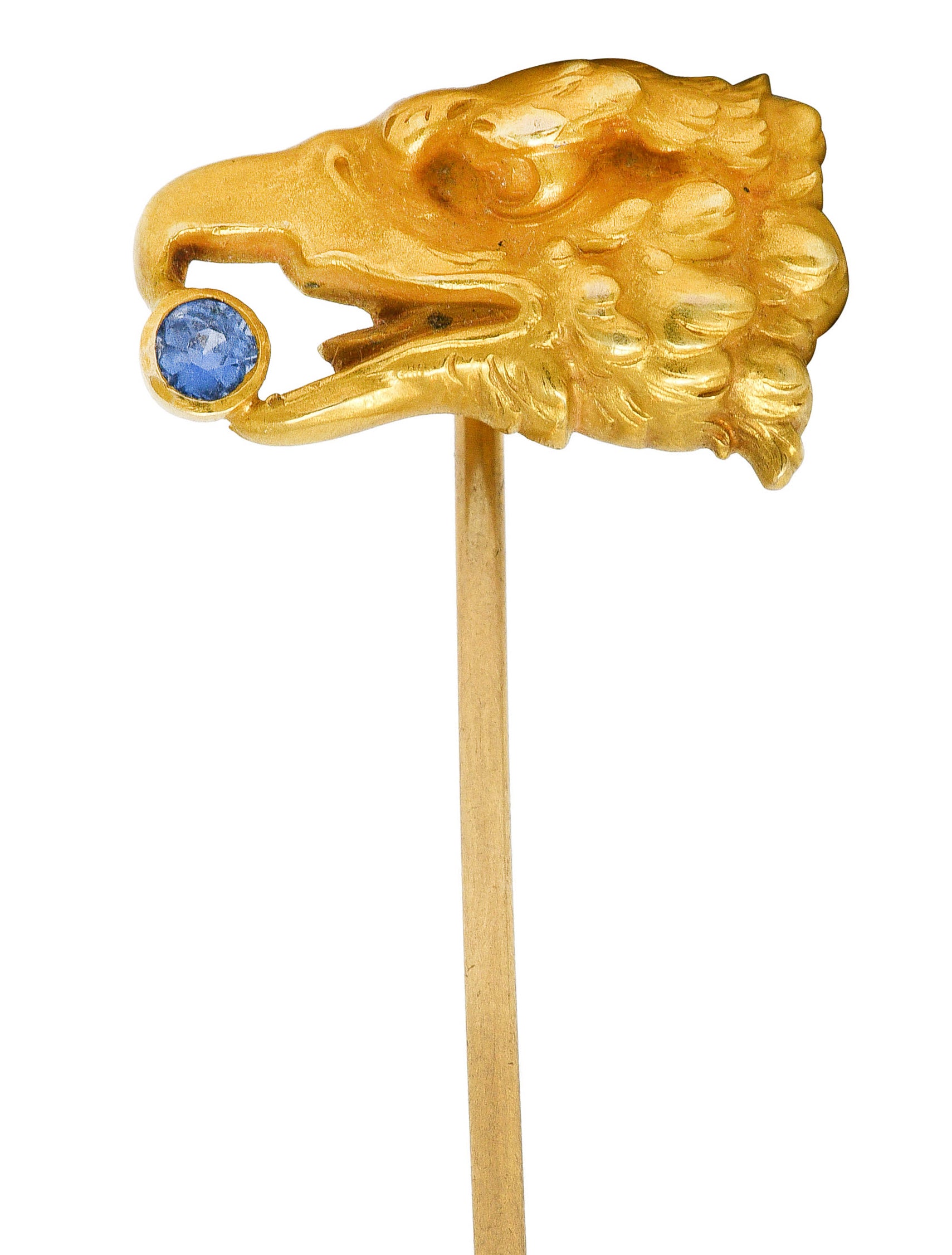 Art Nouveau Sapphire 14 Karat Gold Eagle Head StickpinStick Pin - Wilson's Estate Jewelry