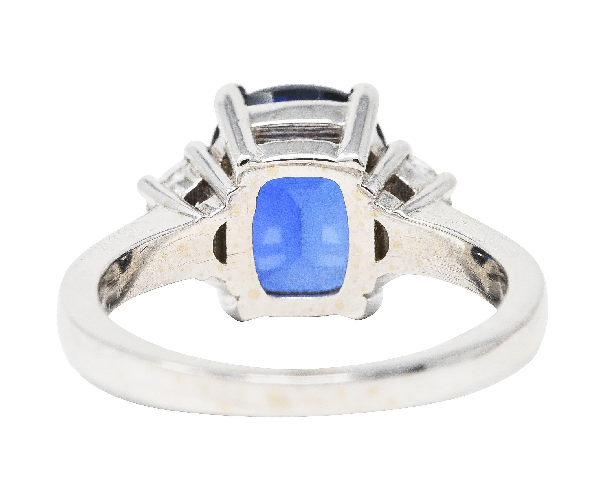 Blue Sapphire Half Moon Diamond 14 Karat White Gold Three-Stone Vintage Ring Wilson's Estate Jewelry